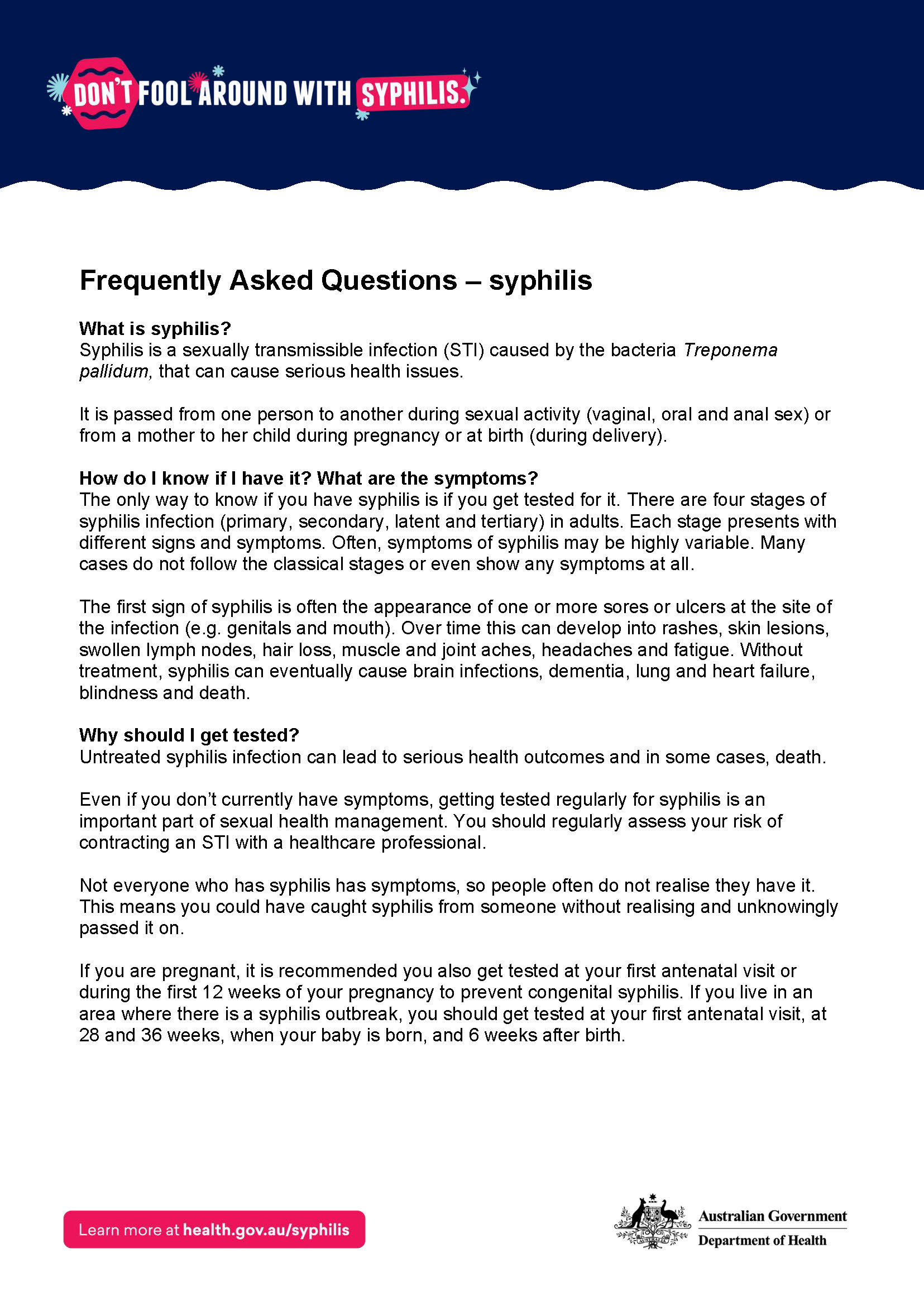 Frequently asked questions on syphilis