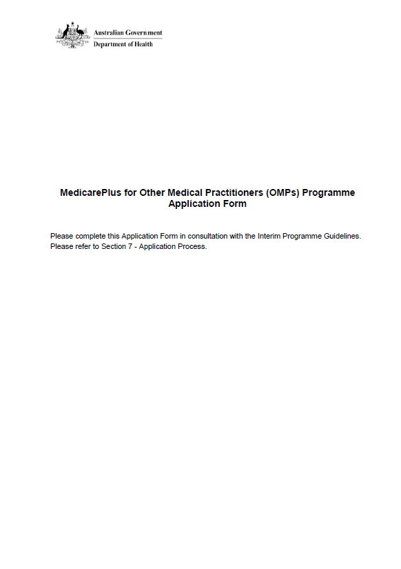 Cover image for Medicare Plus Other Medical Practitioners (MOMPs) application form