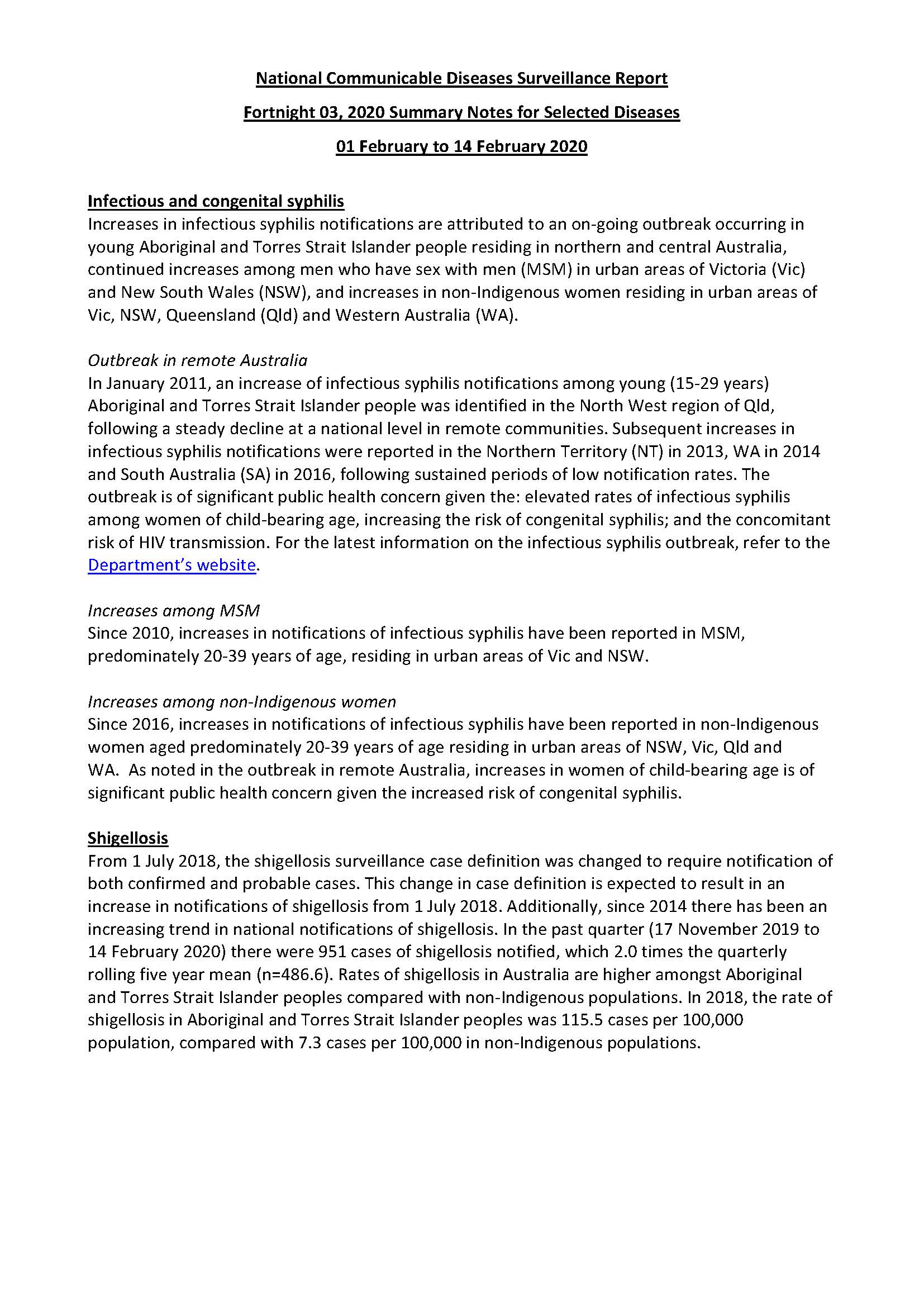 Cover image for National Interoperable Notifiable Diseases Surveillance System (NINDSS) fortnightly reports – 1 to 14 February 2020