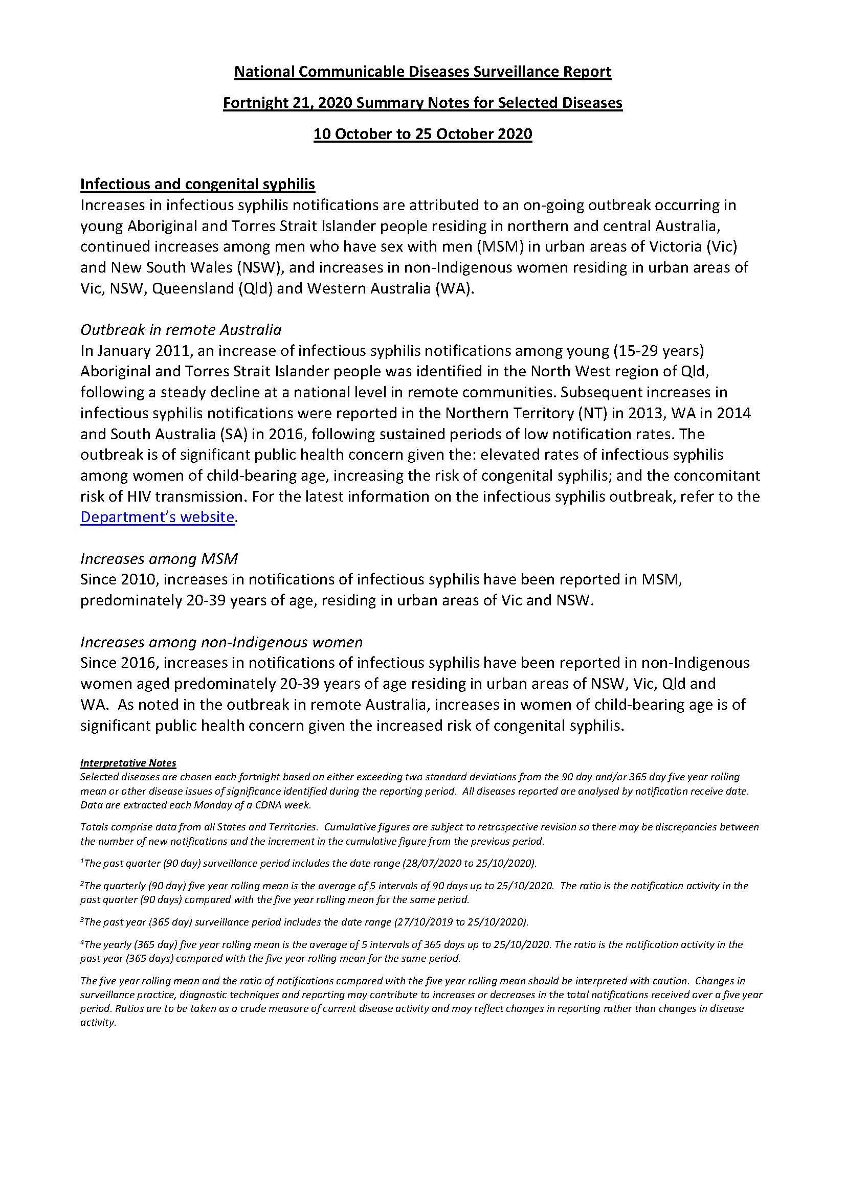 Cover image for National Notifiable Diseases Surveillance System fortnightly reports – 10 to 25 October 2020