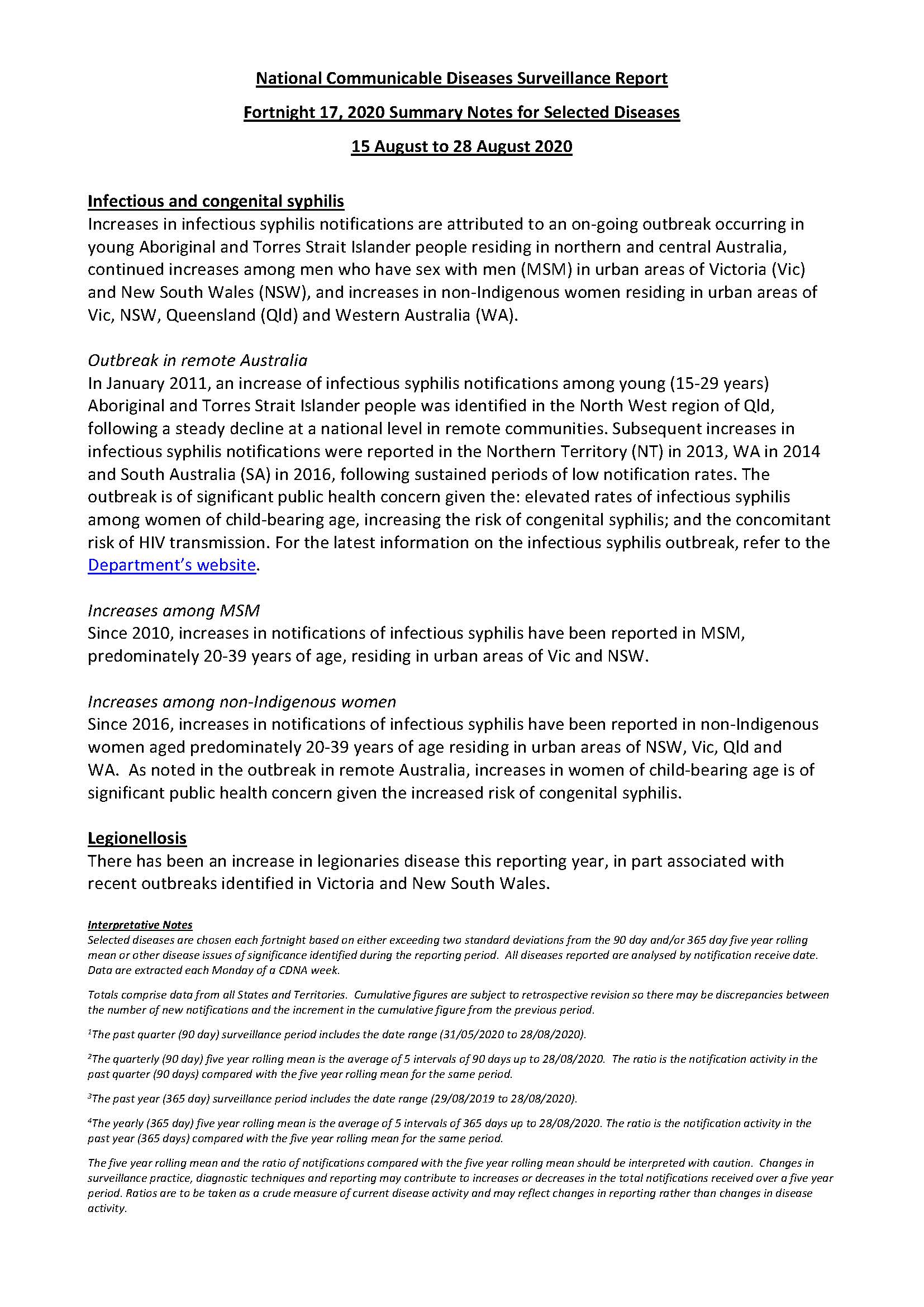 Cover image for National Interoperable Notifiable Diseases Surveillance System (NINDSS) fortnightly reports – 15 to 28 August 2020