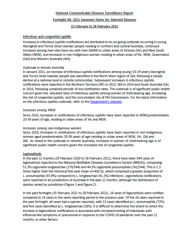 cover image for National Notifiable Diseases Surveillance System fortnightly reports – 15 to 28 February 2021