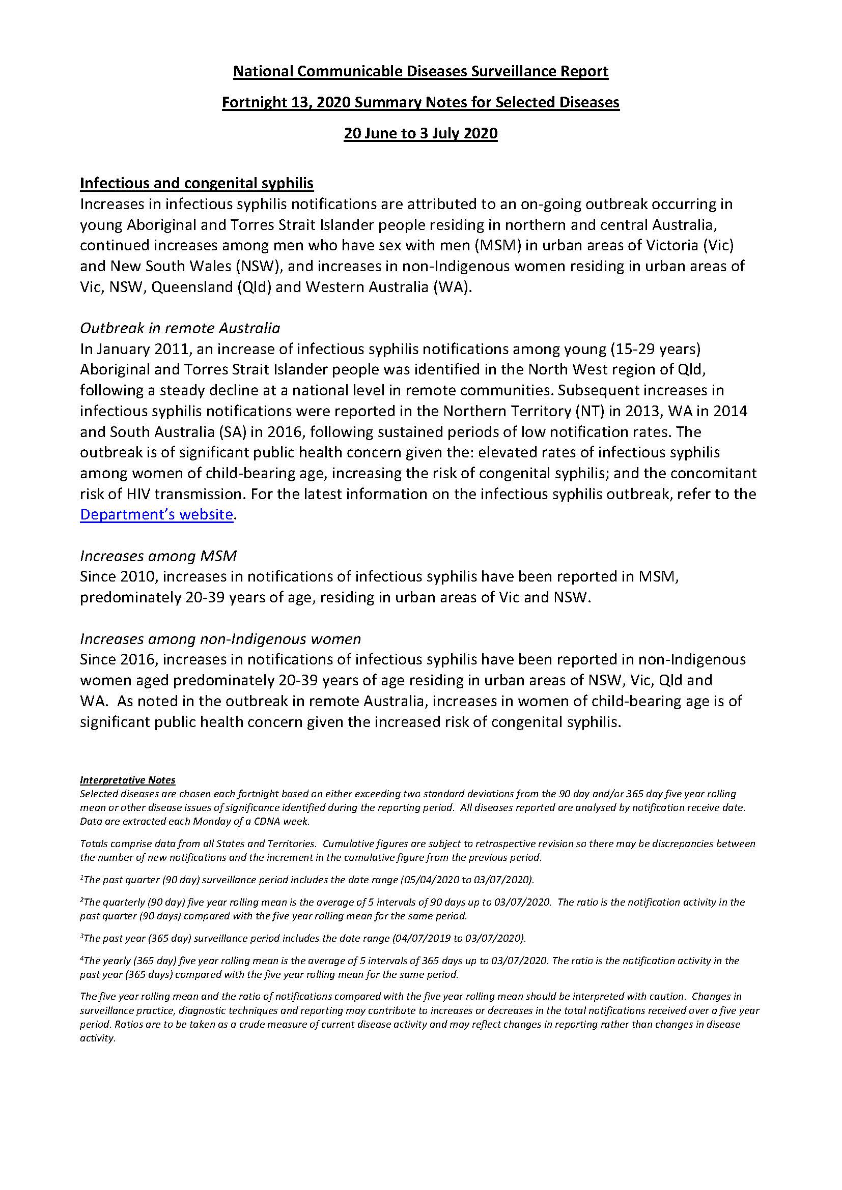 Cover image for National Interoperable Notifiable Diseases Surveillance System (NINDSS) fortnightly reports – 20 June to 3 July 2020