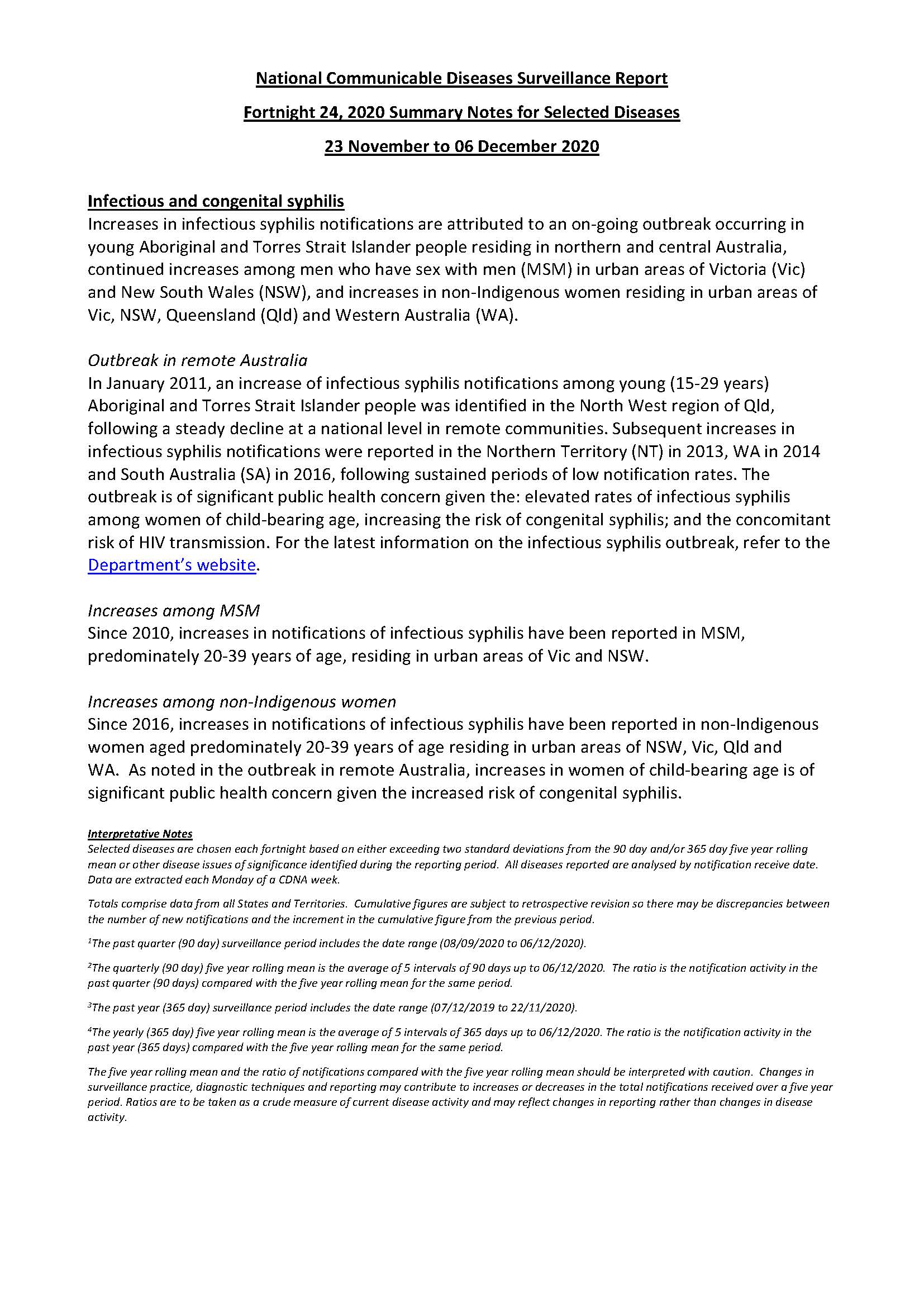 Cover image for National Notifiable Diseases Surveillance System fortnightly reports – 23 November to 6 December 2020