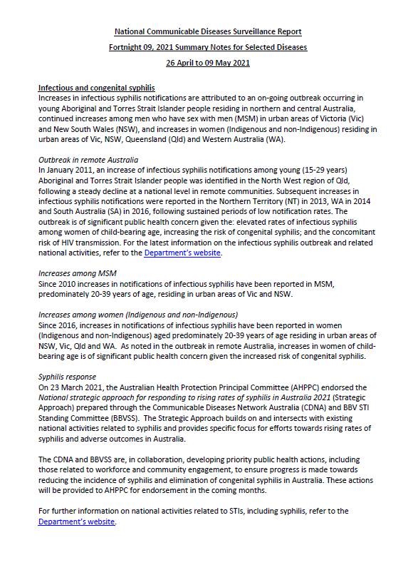 Cover image for National Notifiable Diseases Surveillance System fortnightly reports – 26 April to 9 May 2021