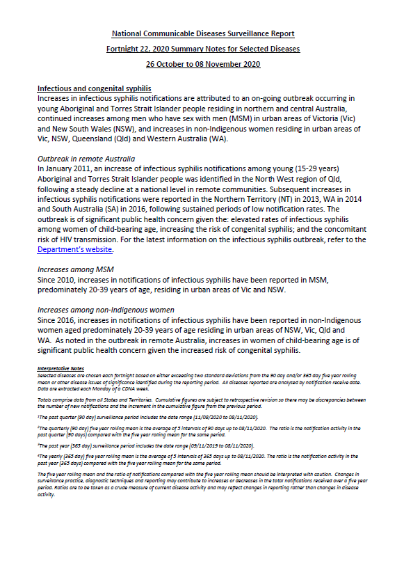 Cover image for National Notifiable Diseases Surveillance System fortnightly reports – 26 October to 8 November 2020