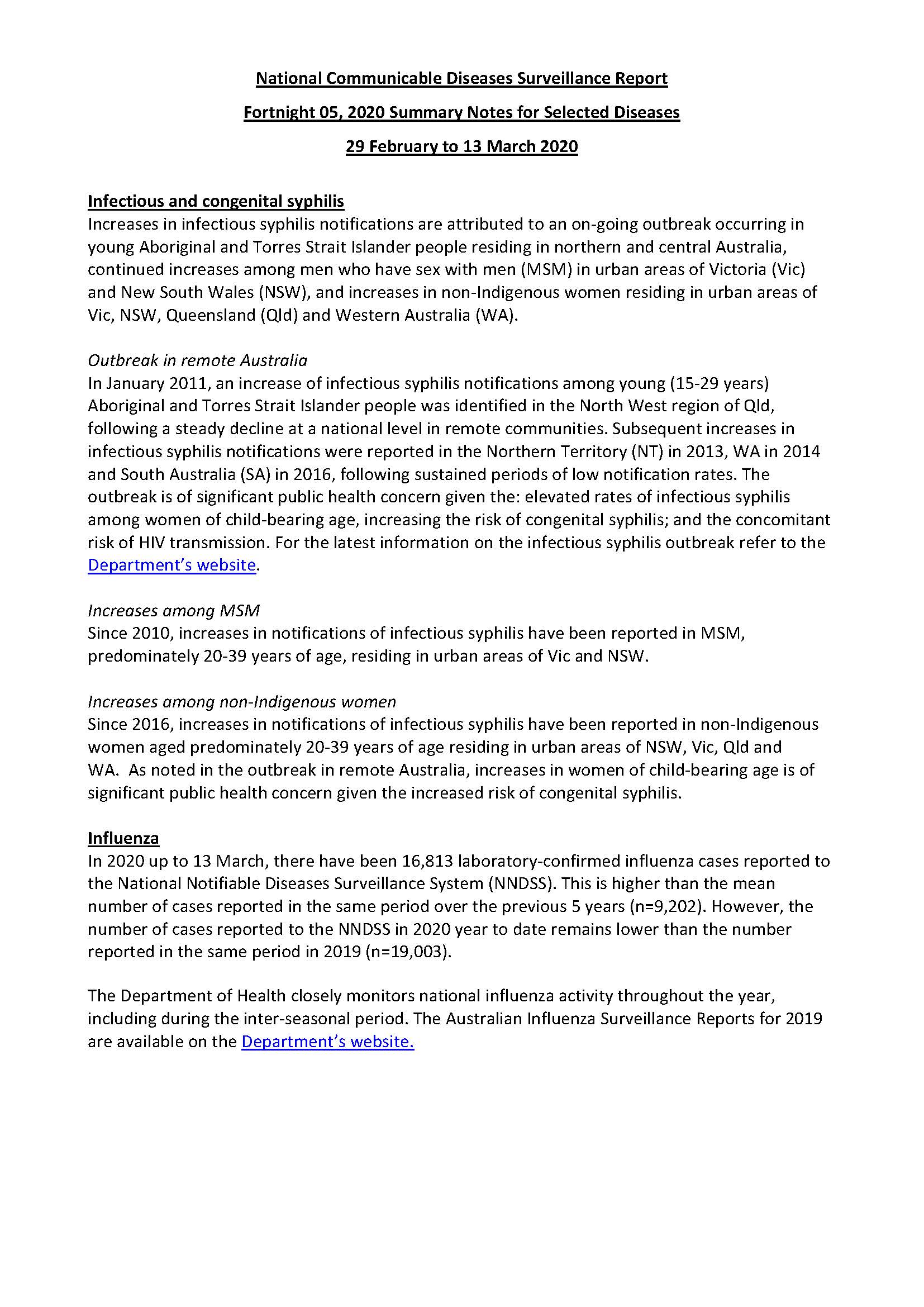 Cover image for National Interoperable Notifiable Diseases Surveillance System (NINDSS) fortnightly reports – 29 February to 13 March 2020
