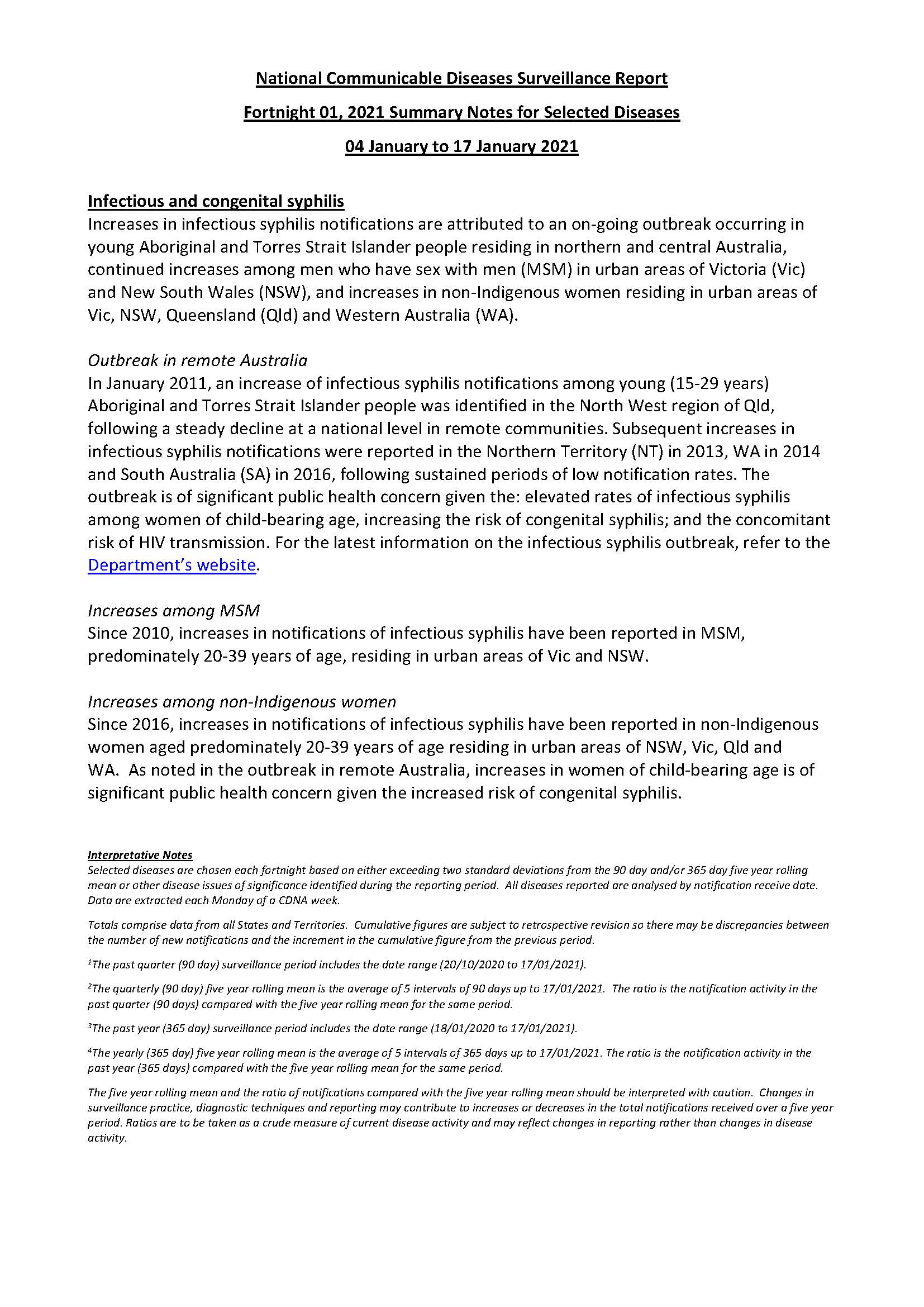 Cover image for National Notifiable Diseases Surveillance System fortnightly reports – 4 to 17 January 2021