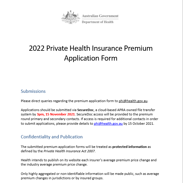 Cover image for PHI 66/21 attachments - 2022 private health insurance premium application forms