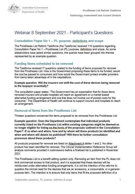 Prostheses List purpose definitions and scope – frequently asked questions