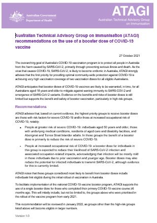 Atagi Recommendations On The Use Of A Booster Dose Of Covid 19 Vaccine Australian Government Department Of Health