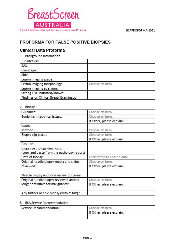 Proforma for False Positive Biopsies
