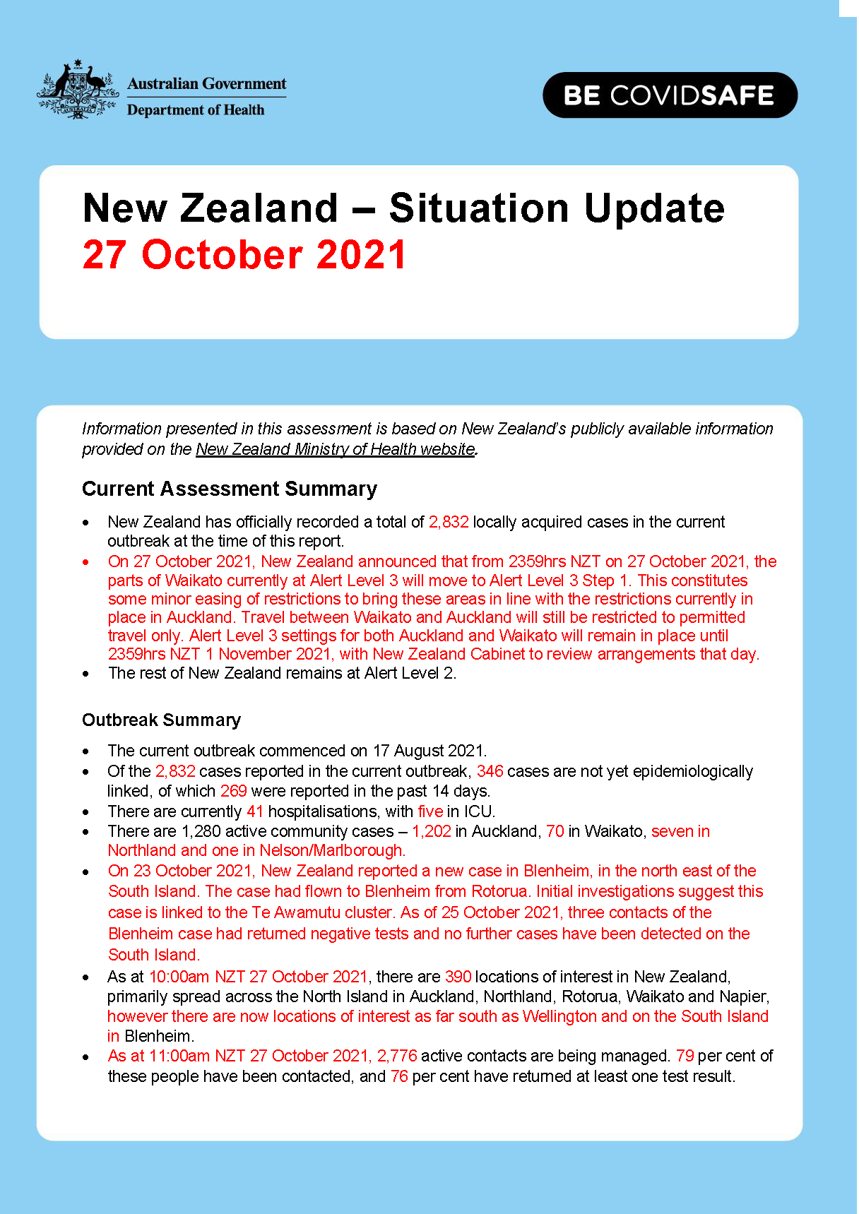 New Zealand – Situation update