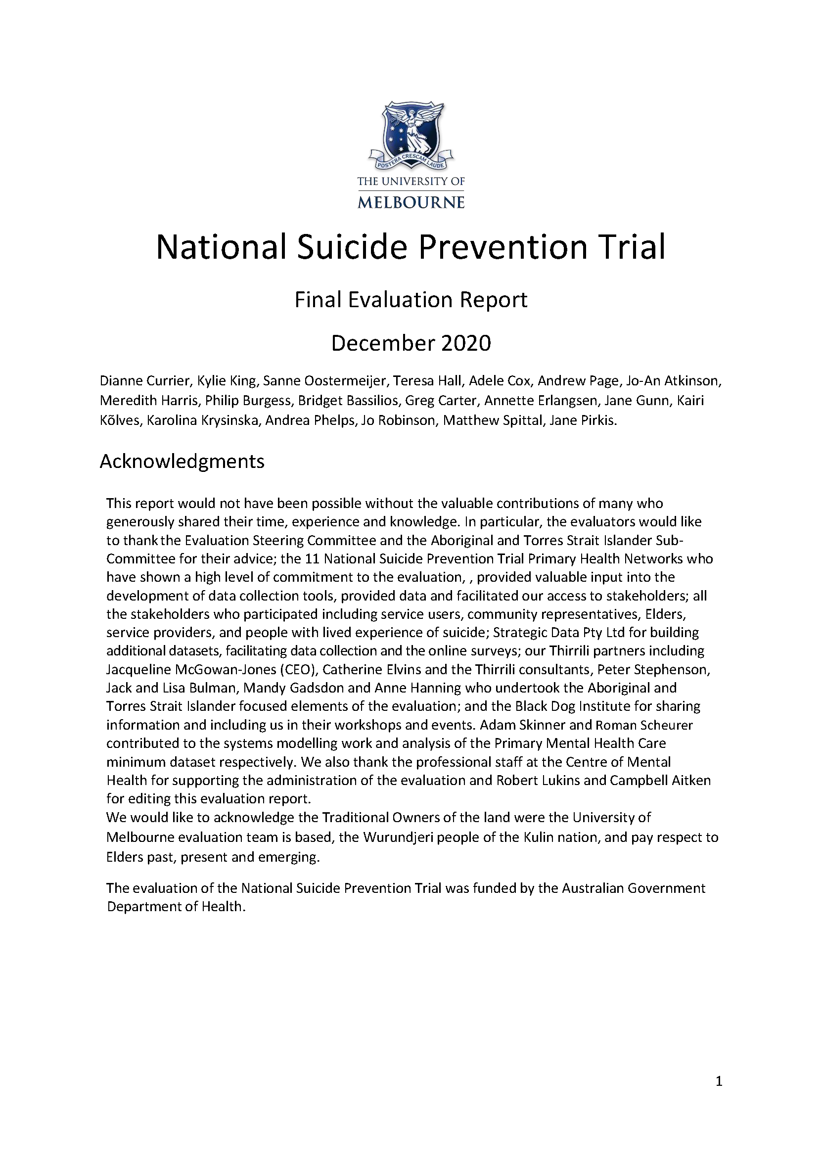National Suicide Prevention Trial  Final Evaluation Report