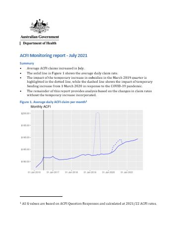 Aged care funding instrument (ACFI) monitoring report – July 2021
