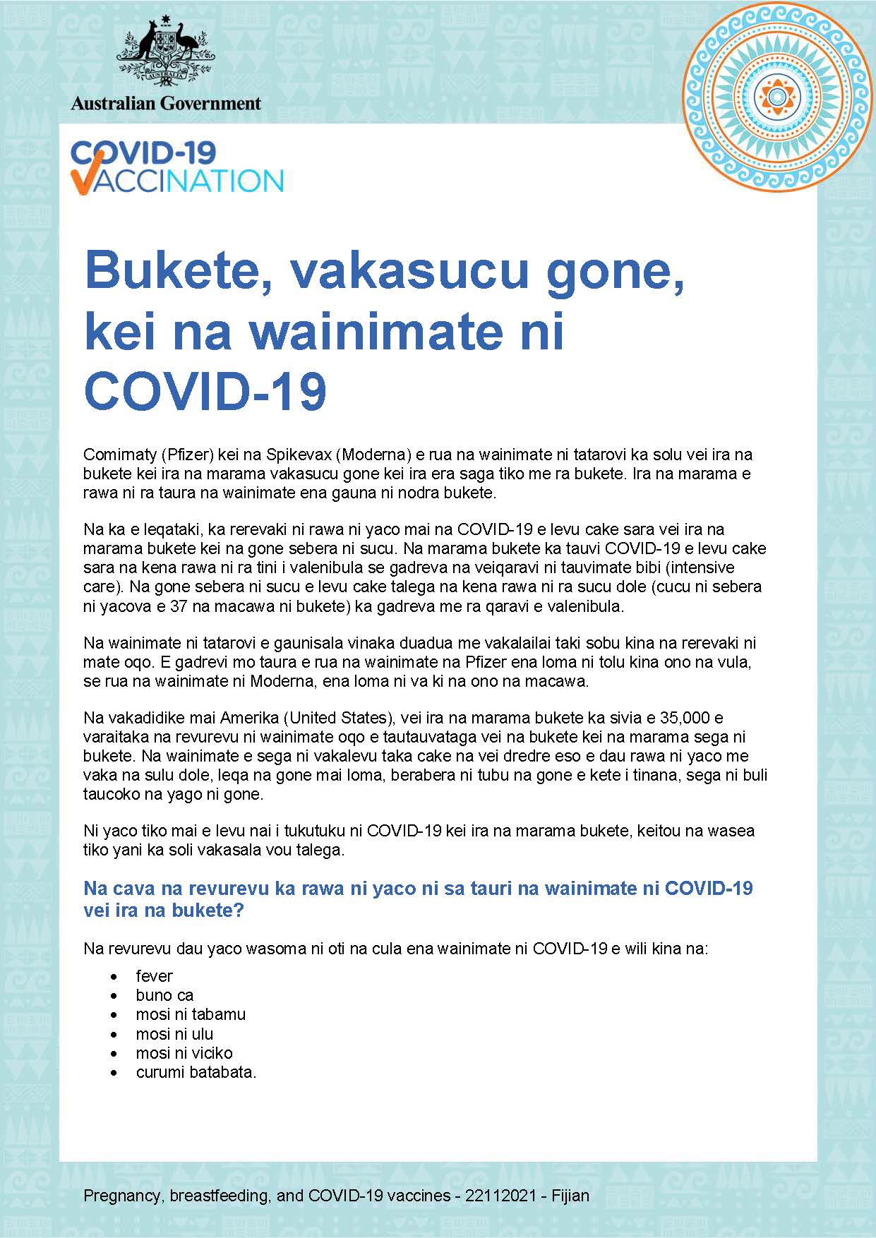 COVID19 vaccination Bukete, vakasucu gone, kei na wainimate ni COVID