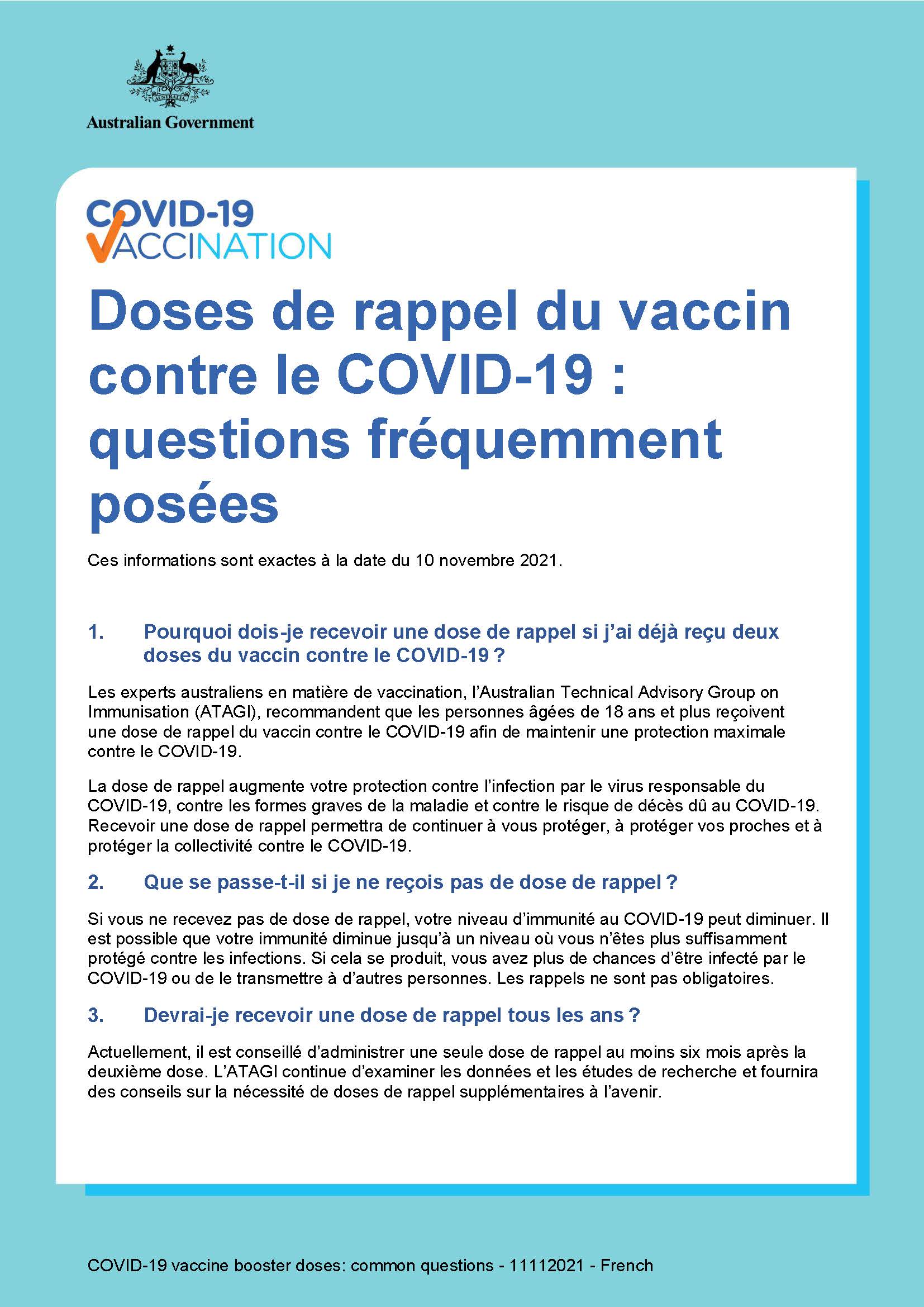 covid 19 vaccination doses de rappel du vaccin contre le covid 19 questions frequemment posees common questions about booster doses australian government department of health
