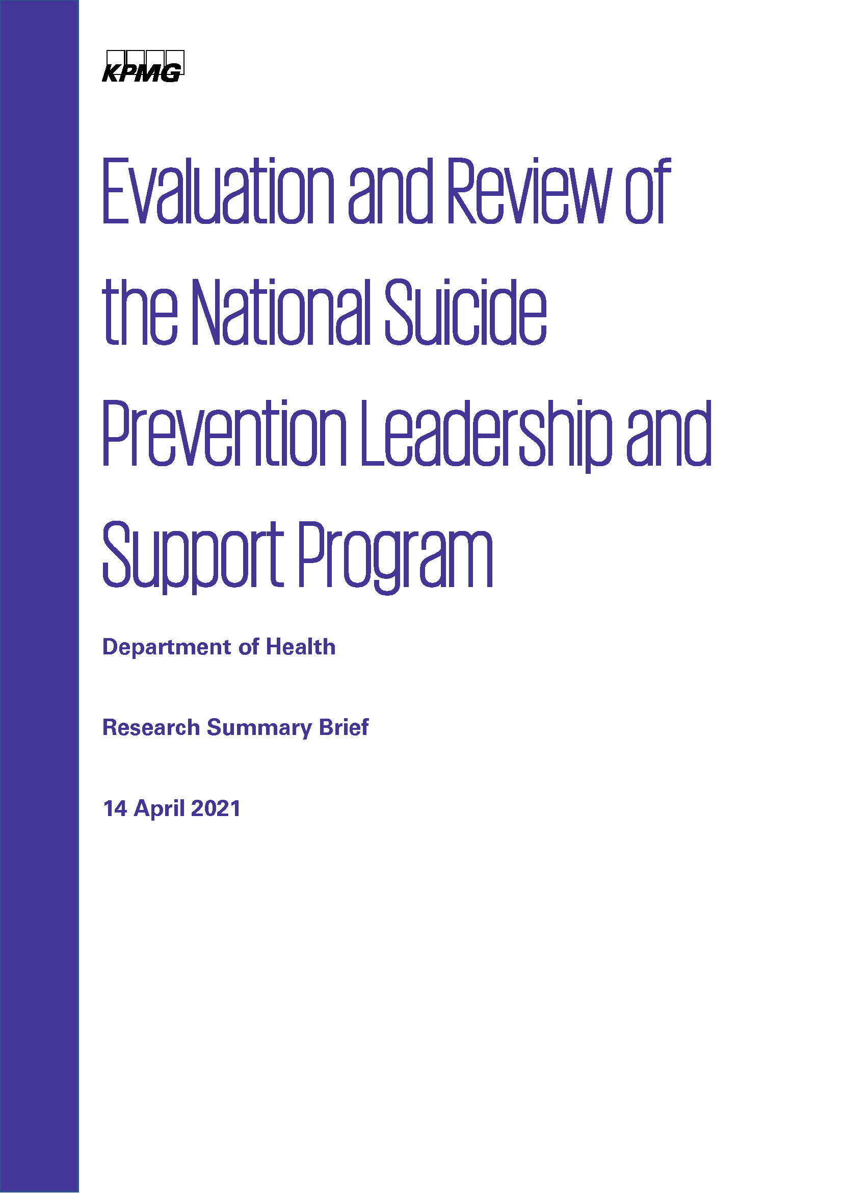 Cover from Evaluation and review of the National Suicide Prevention Leadership and Support Program.