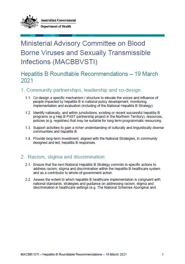 Cover image of Hepatitis B roundtable – MACBBVSTI recommendations