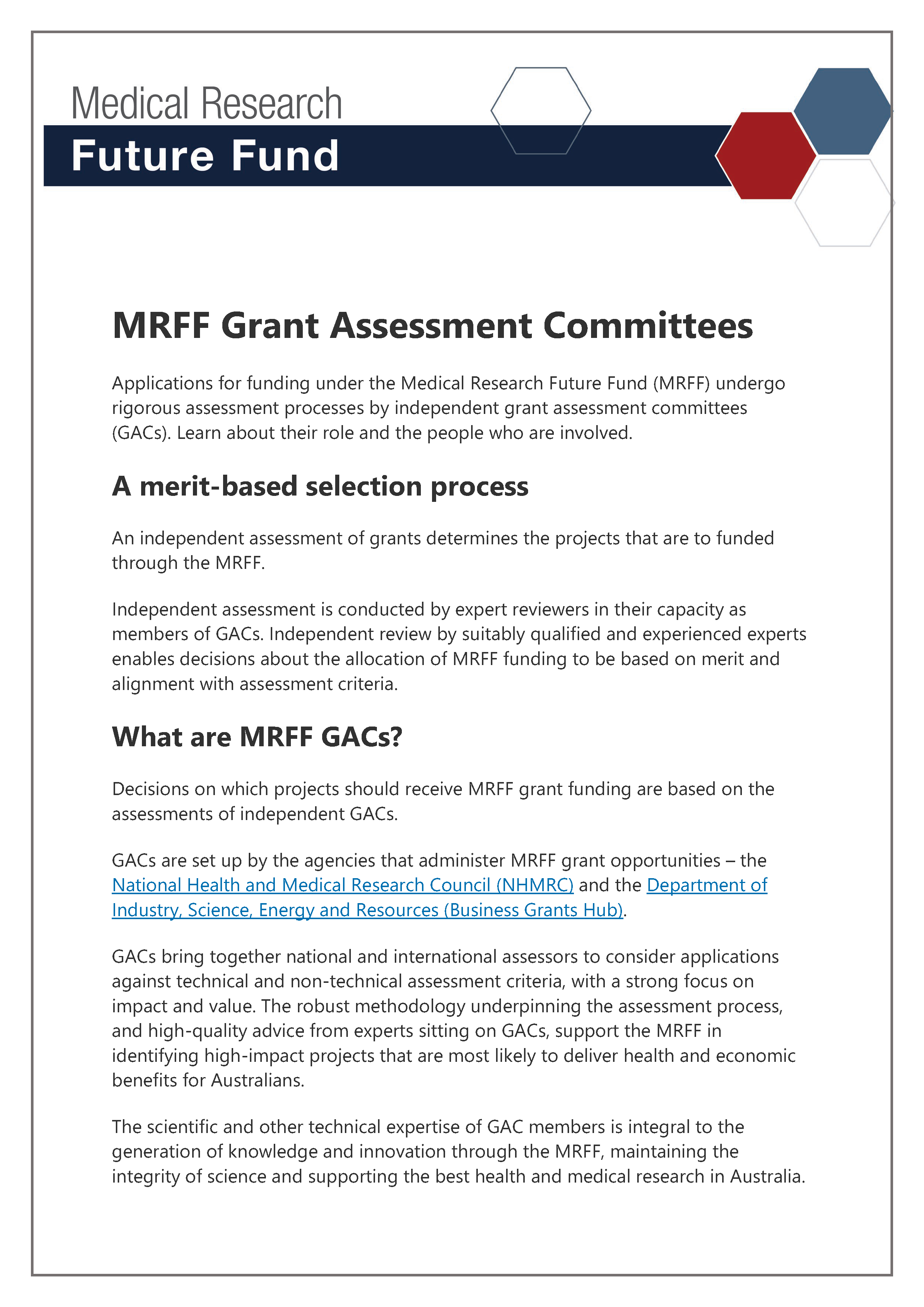 MRFF Grant Assessment Committees