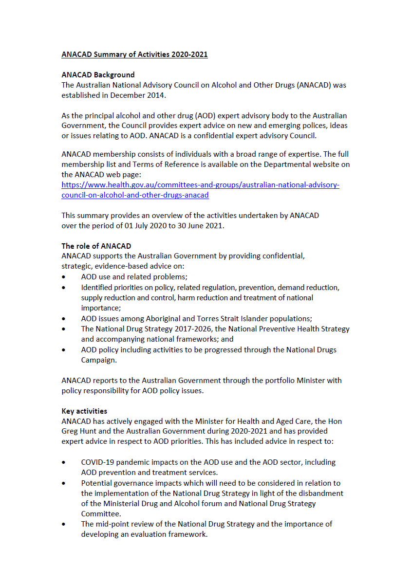 ANACAD summary of activities 2020-21