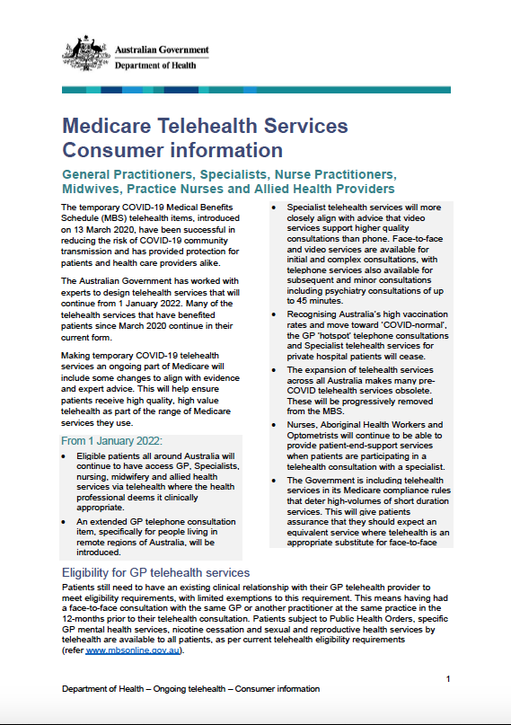 Medicare telehealth services – Consumer information cover image