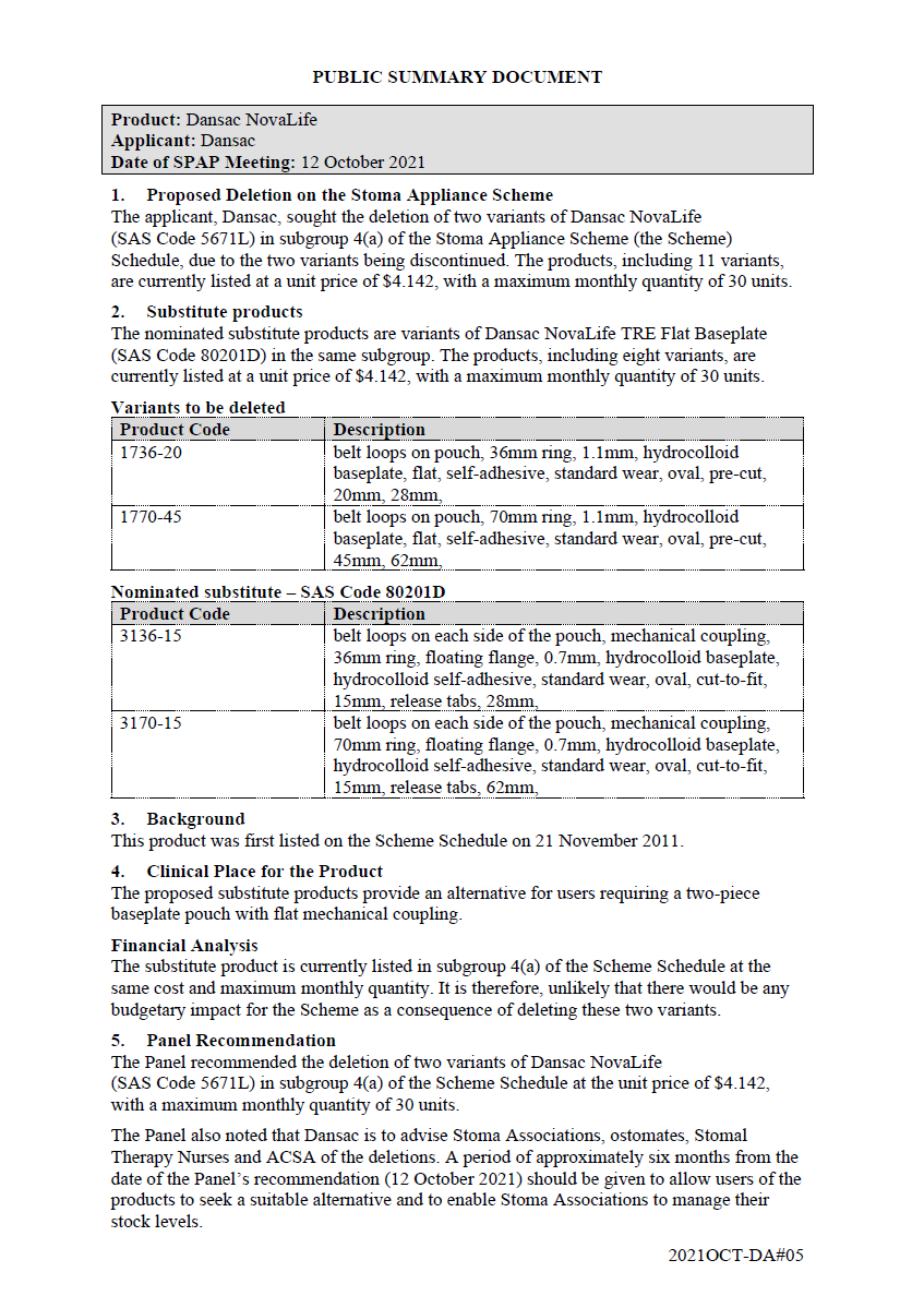 Dansac NovaLife – SAS Code 5671L