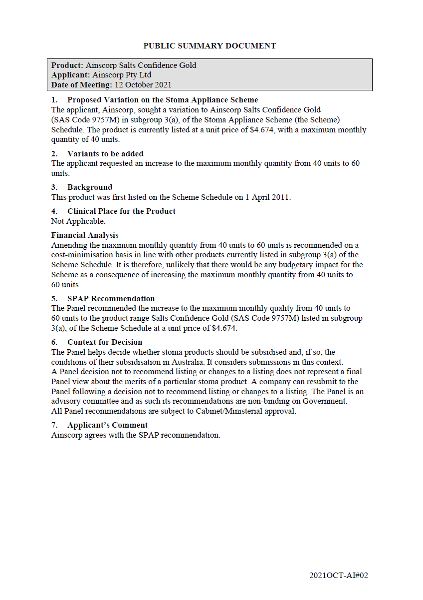 Public Summary Document - Ainscorp Salts Confidence Gold
