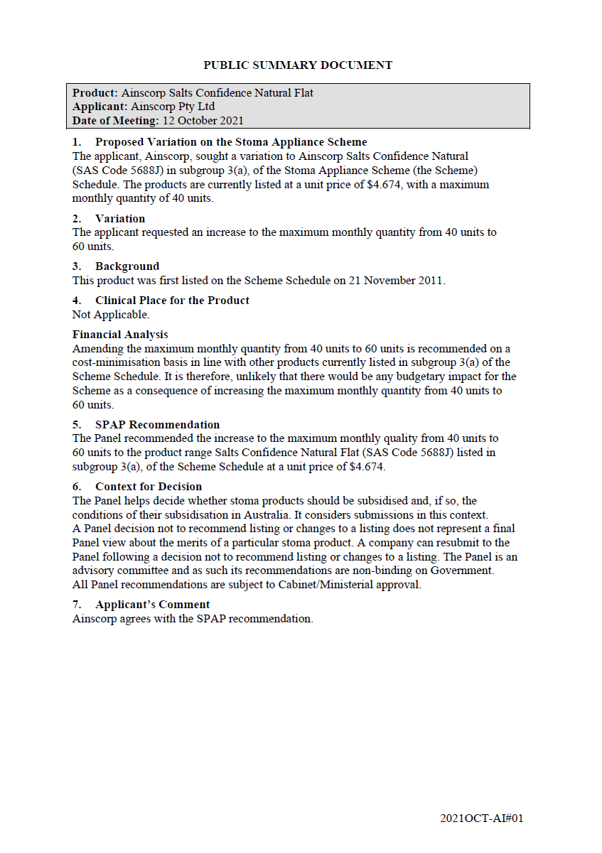 Public Summary Document - Ainscorp Salts Confidence Natural