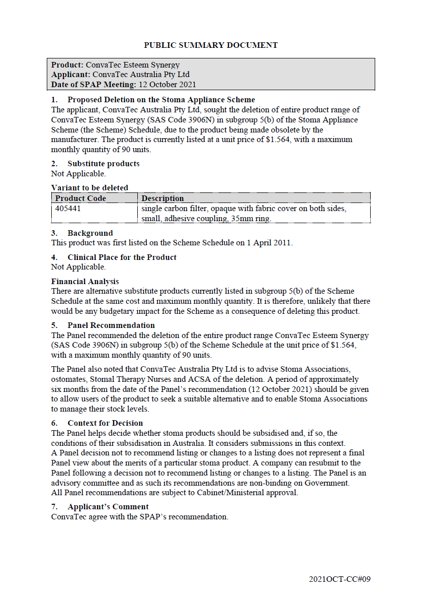 Public Summary Document - ConvaTec Esteem Synergy 
