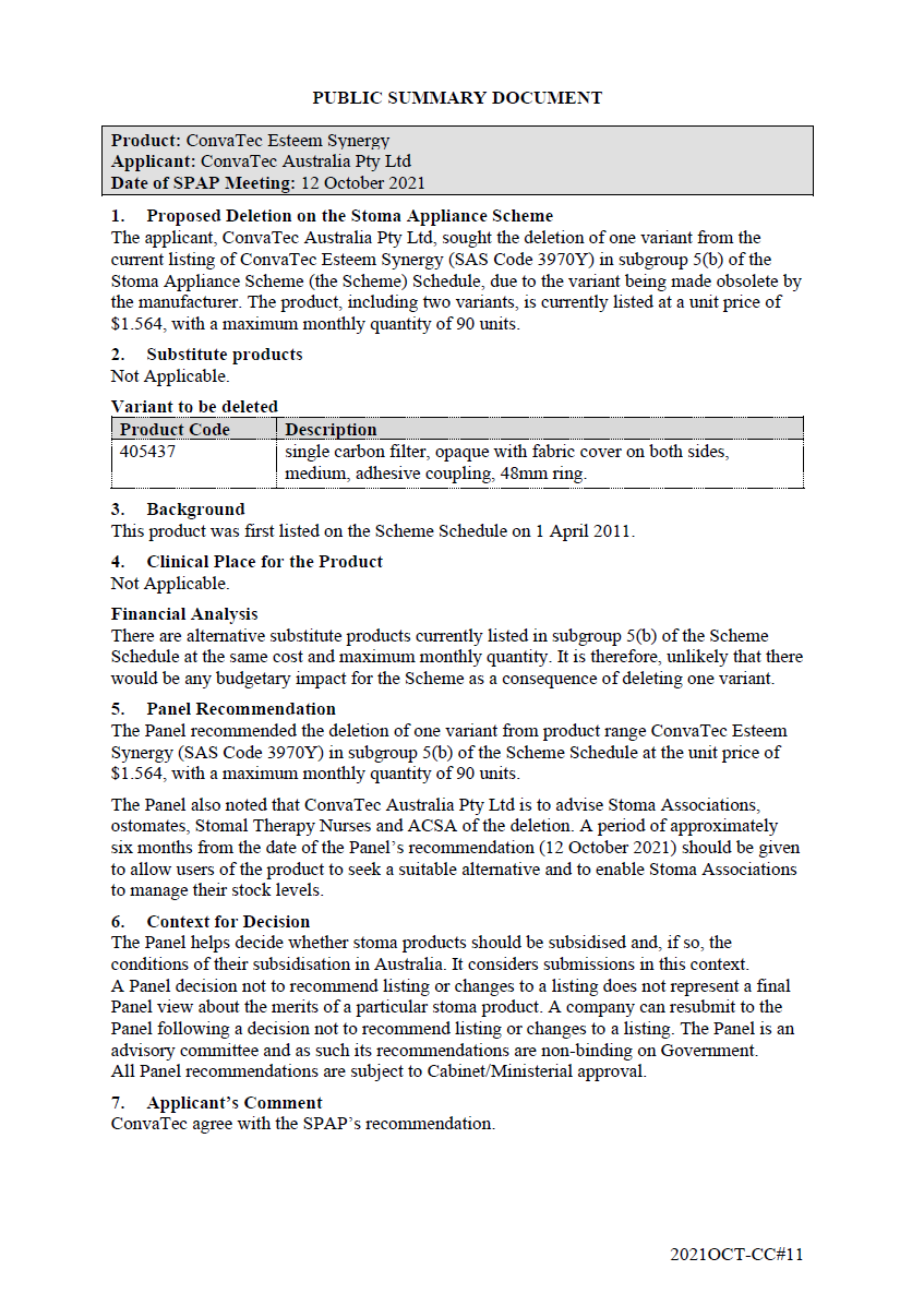 Public Summary Document - ConvaTec Esteem Synergy 