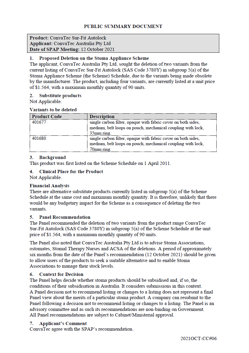 Public Summary Document - ConvaTec Sur-Fit Autolock 