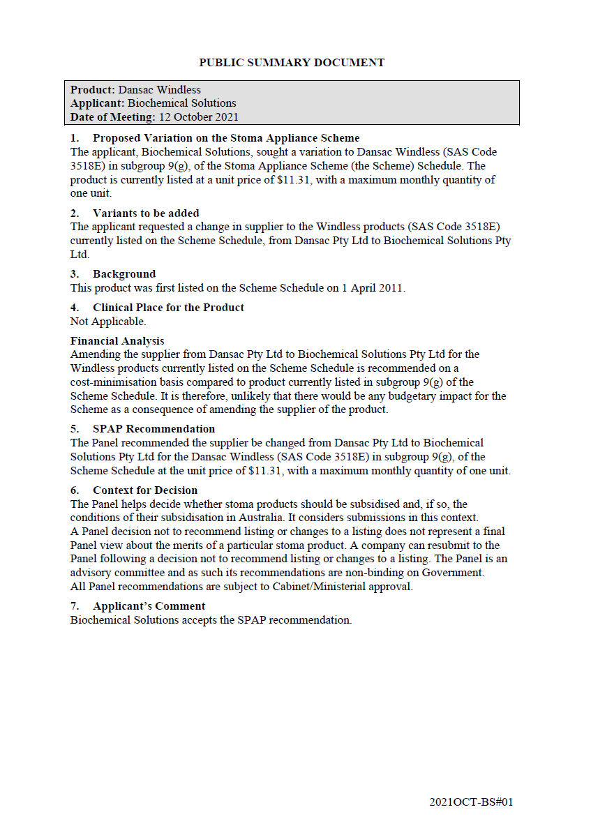 Public Summary Document - Dansac Windless