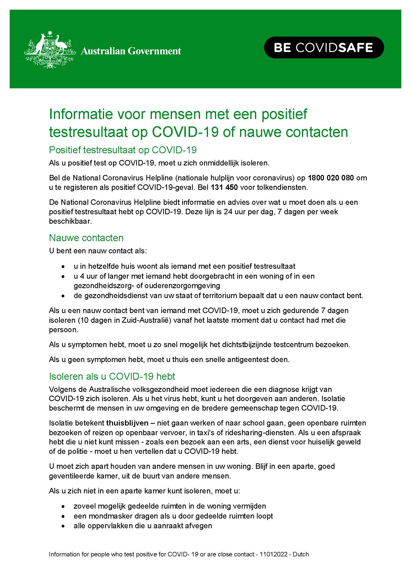 Coronavirus (COVID19) Informatie voor mensen met een positief