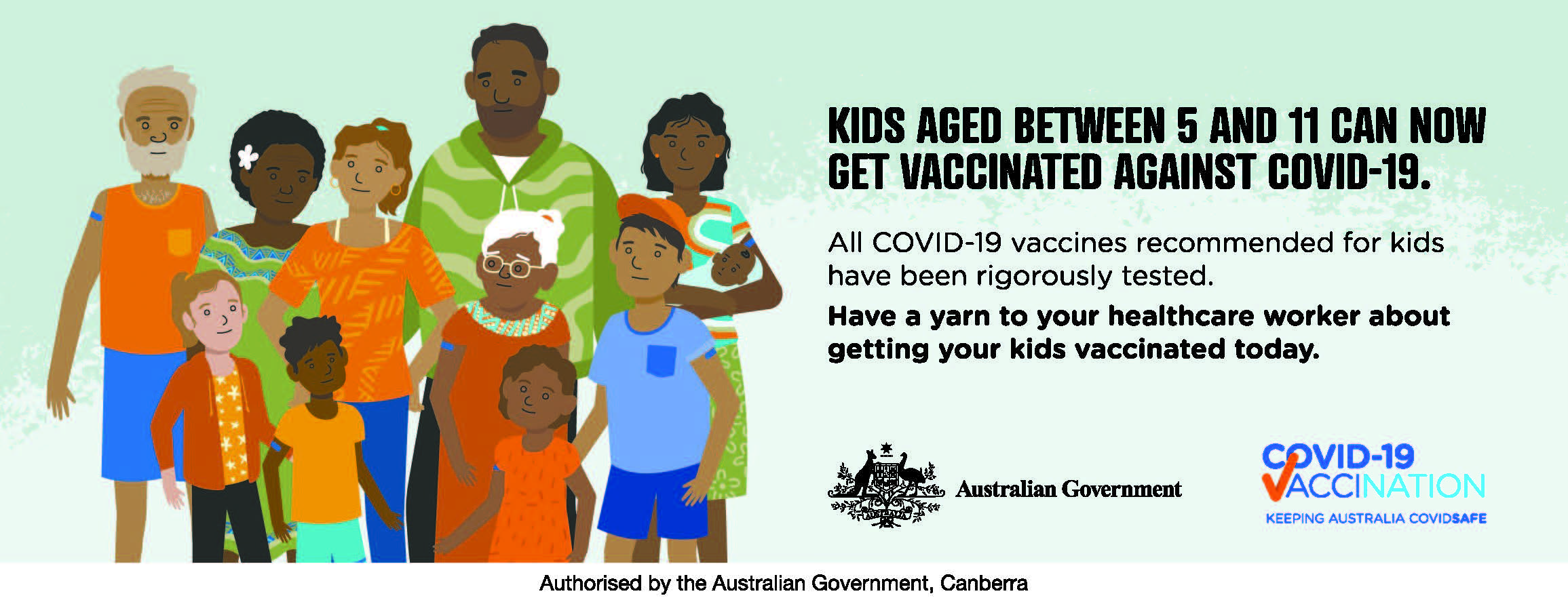 COVID-19 vaccination – Print ad – The COVID-19 vaccine is now available to kids aged 5-11 years (Aboriginal and Torres Strait Islander people)