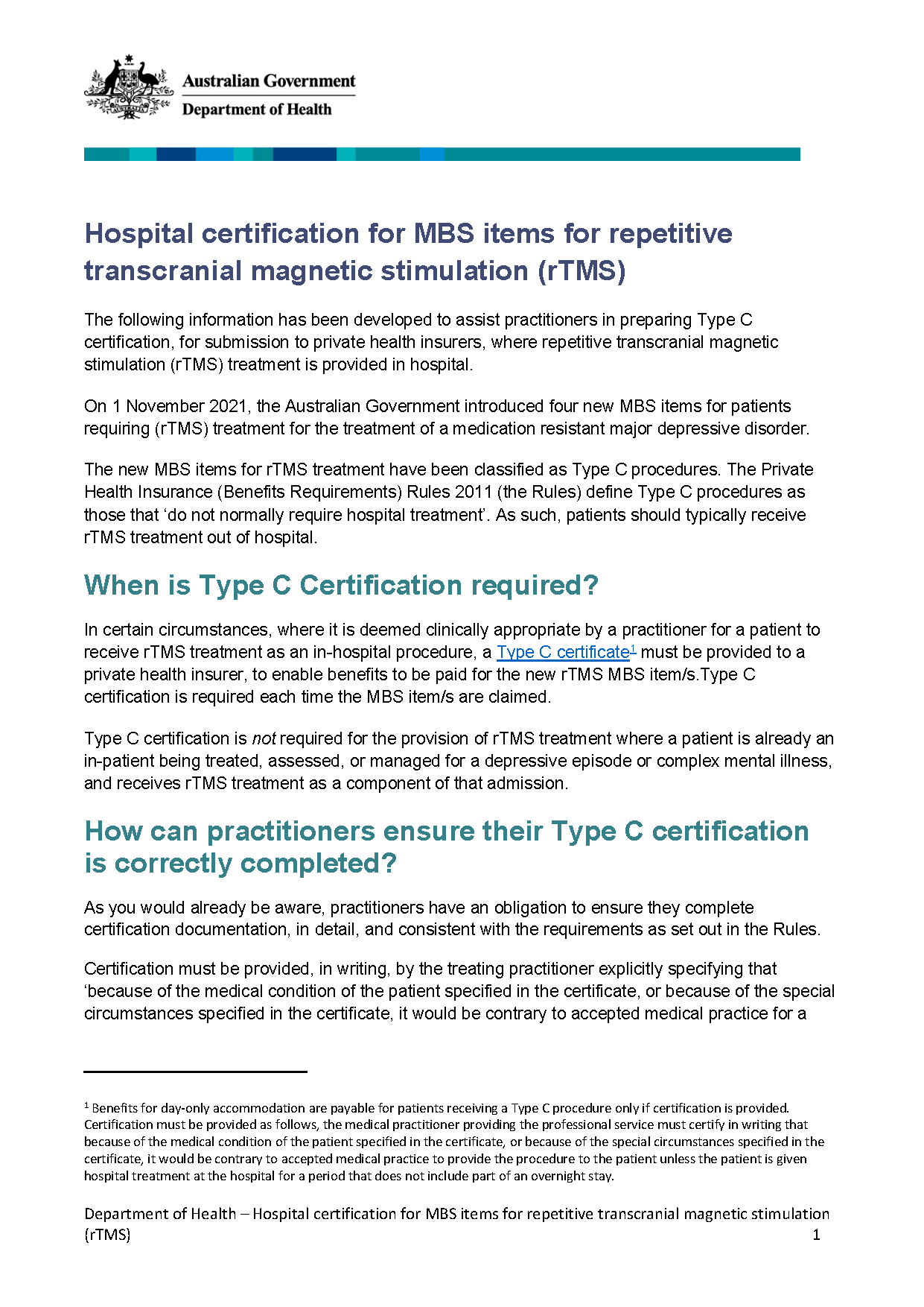 Cover image of the rTMS Hospital Certification