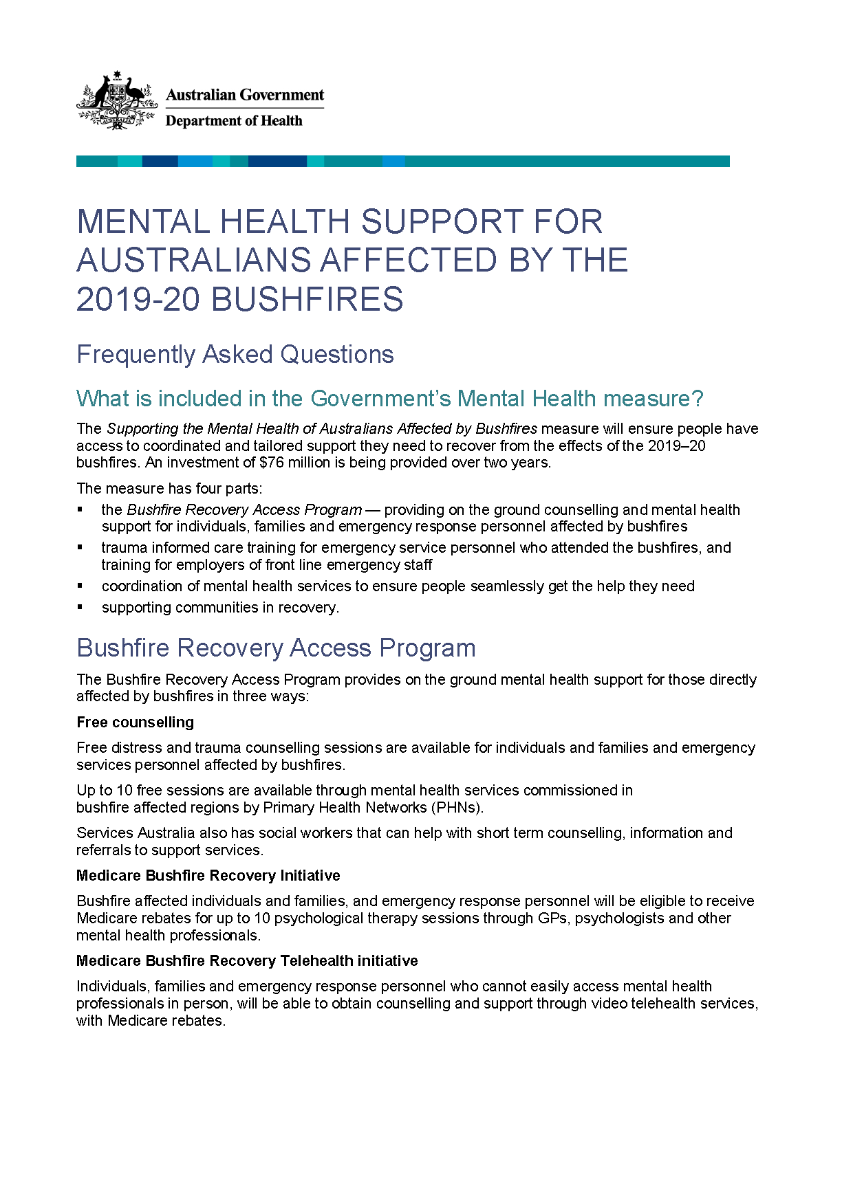 Cover from Mental health support for Australians affected by the 2019–20 bushfires