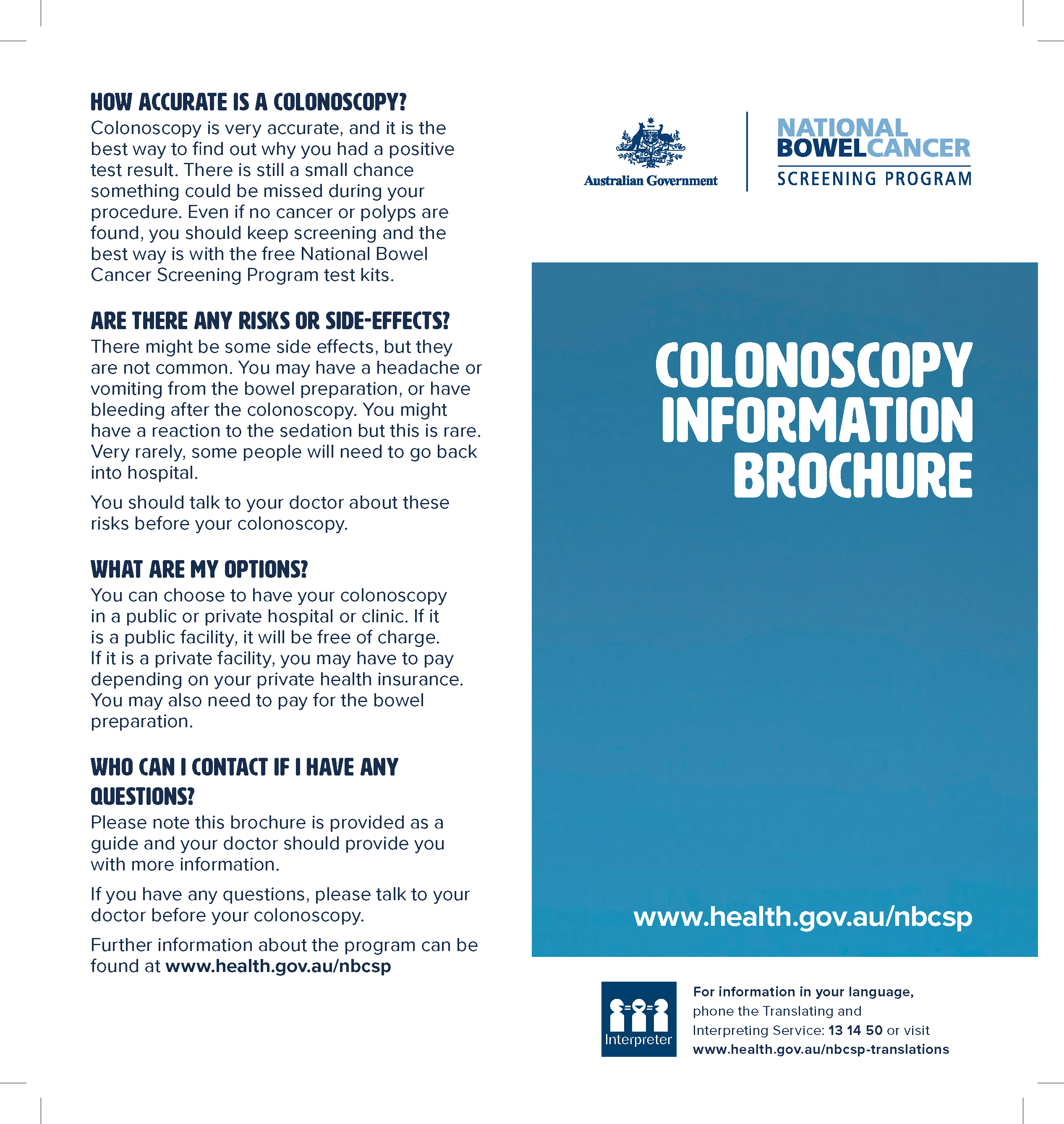Cover image for National Bowel Cancer Screening Program – colonoscopy brochure