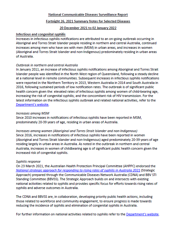 Cover image for National Notifiable Diseases Surveillance System (NNDSS) fortnightly reports – 20 December 2021 to 2 January 2022