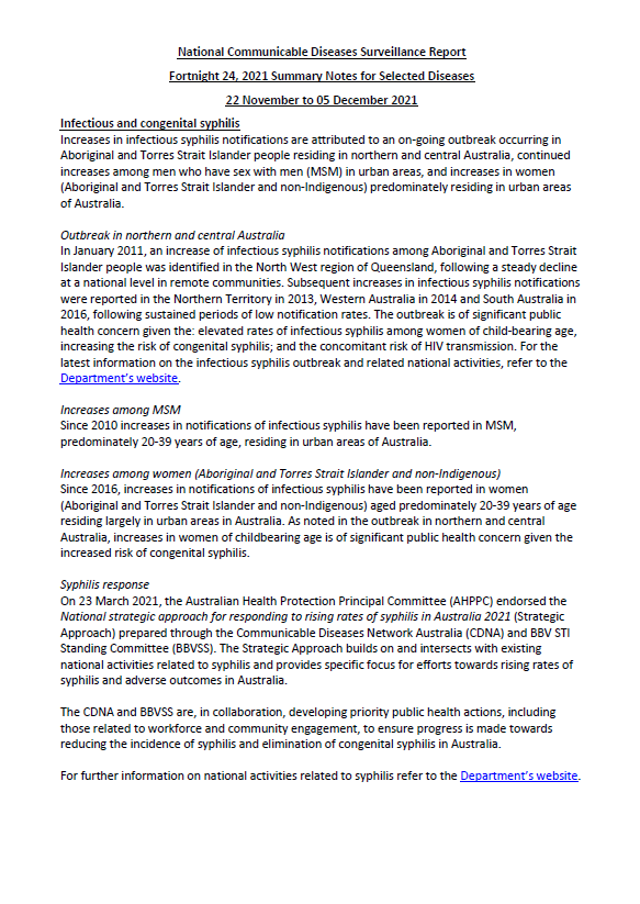 Cover image for National Notifiable Diseases Surveillance System (NNDSS) fortnightly reports – 22 November to 5 December 2021