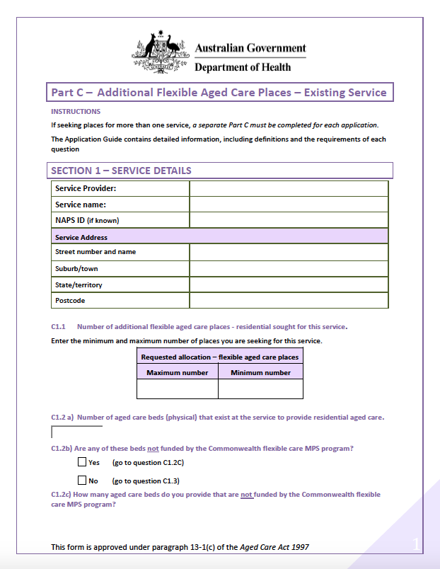 Cover image for 2021–22 Flexible aged care places (Multi-purpose services) allocations round – Application – Part C: Existing service
