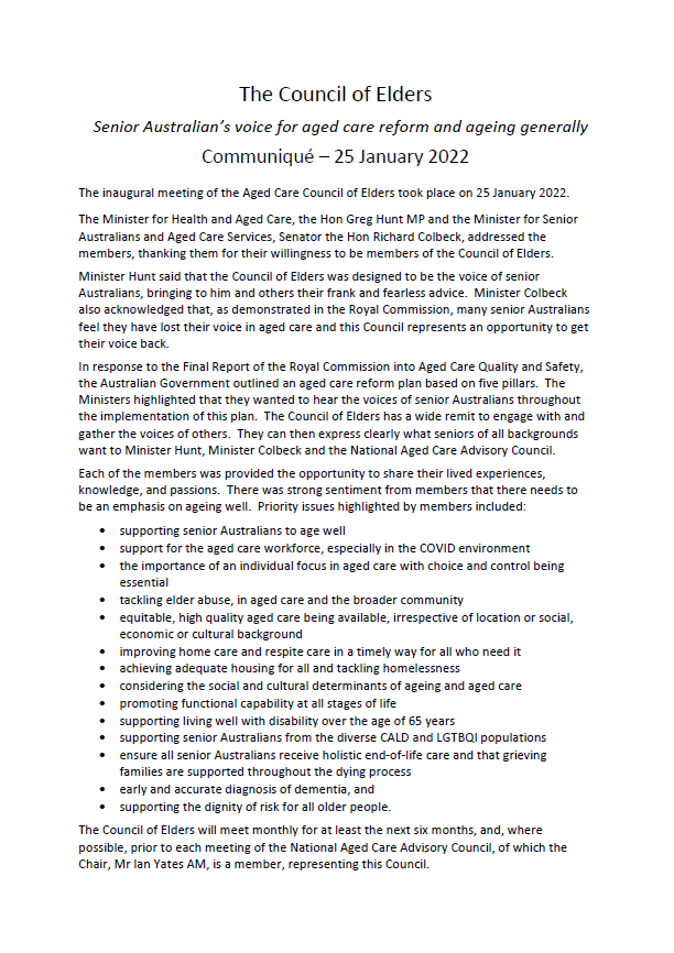 Council of Elders communique – 25 January 2022 