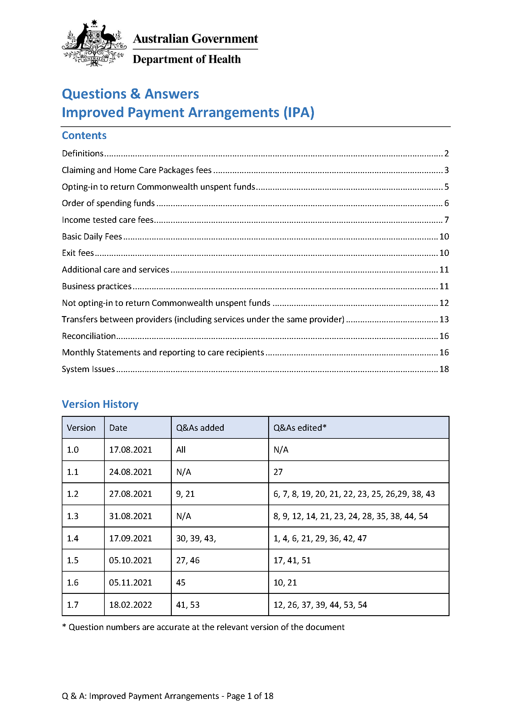 IPA Question and Answer Fact Sheet - February 2022