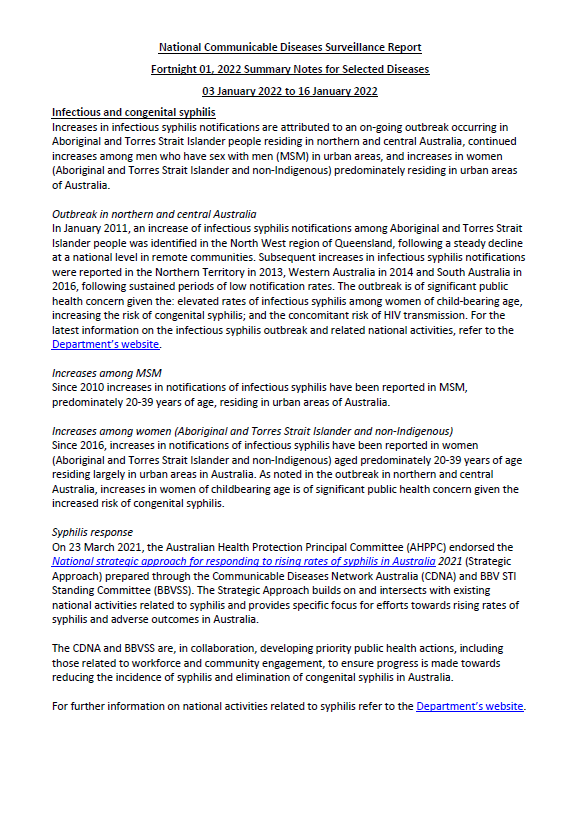 Cover image for National Notifiable Diseases Surveillance System (NNDSS) fortnightly reports – 3 to 16 January 2022