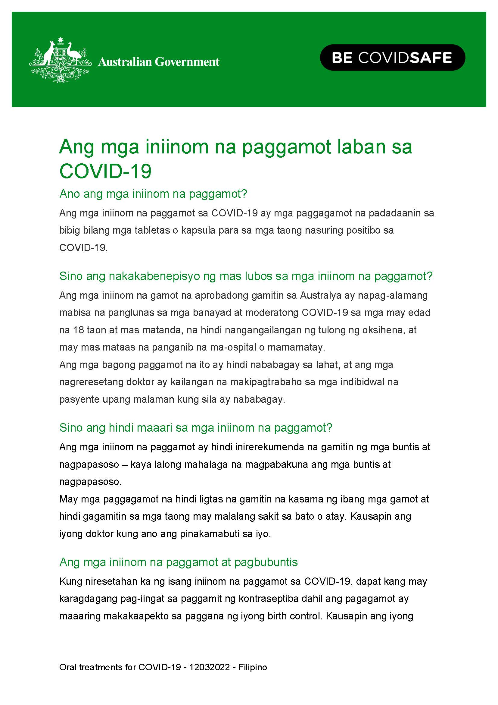 Coronavirus (COVID19) Ang mga iniinom na paggamot laban sa COVID19