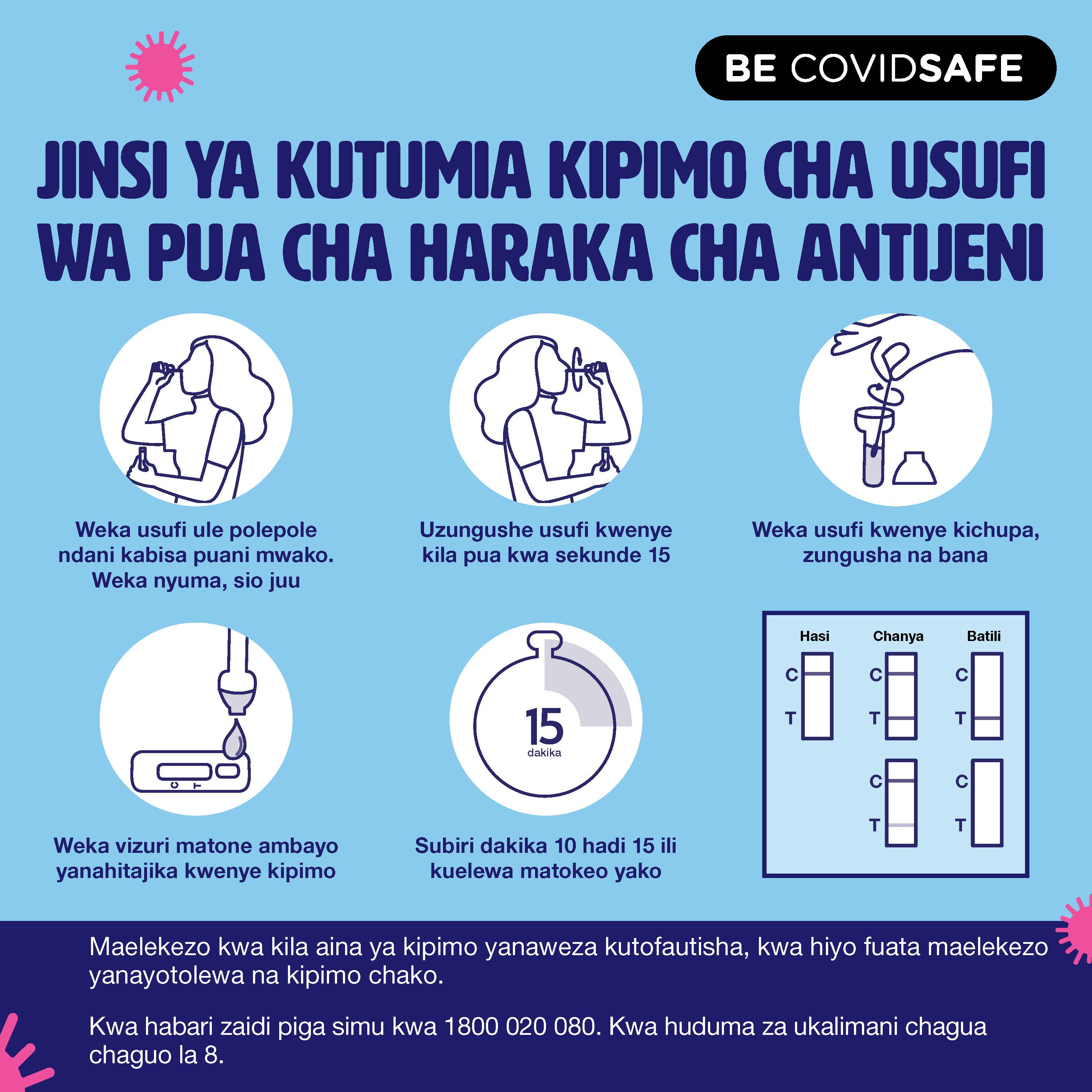 Coronavirus (COVID-19) – Social – JINSI YA KUTUMIA KIPIMO CHA USUFI WA PUA CHA HARAKA CHA ANTIJENI (Nasal swab RAT)