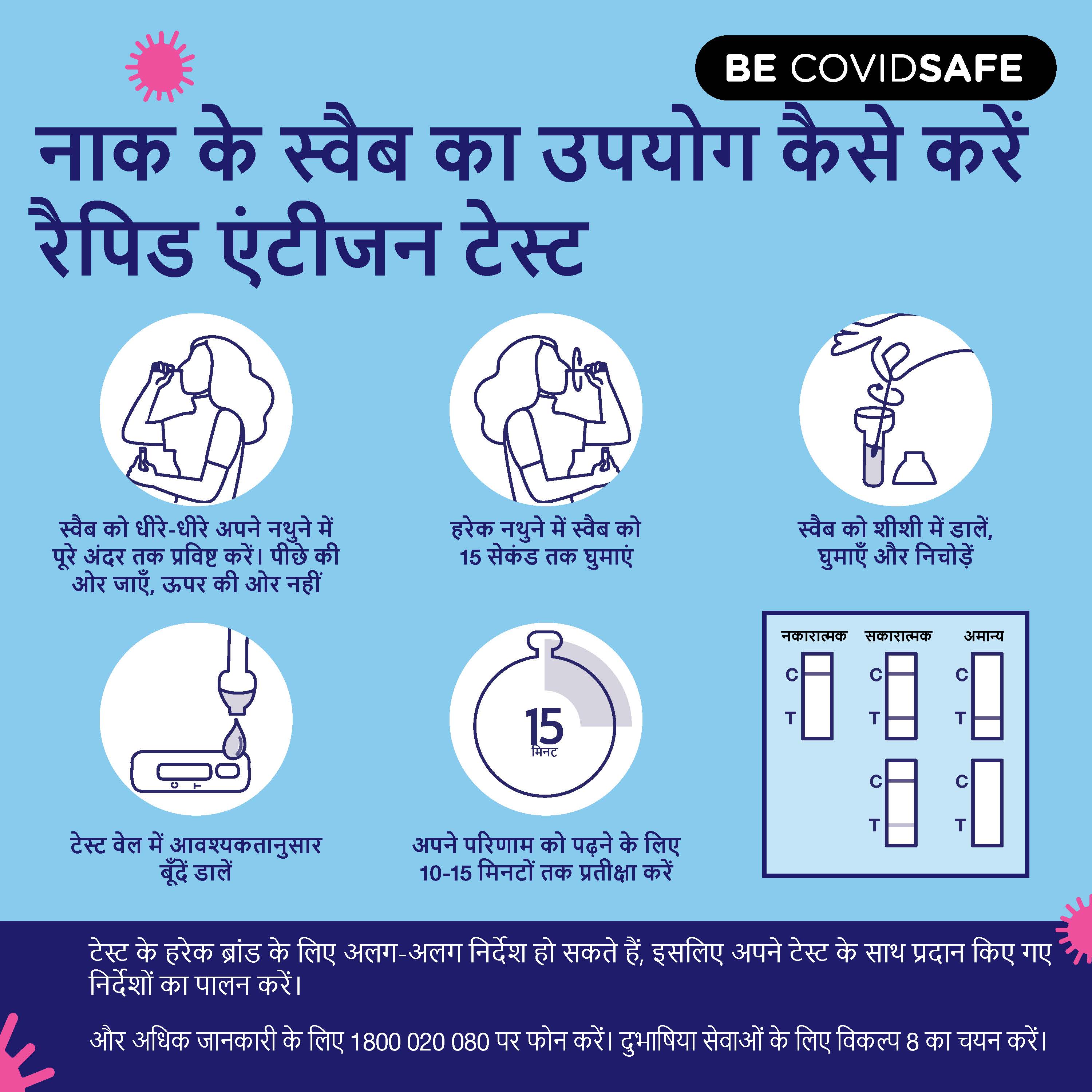 Coronavirus (COVID-19) – Social – नाक के स्वैब का उपयोग कैसे करें रैपिड एंटीजन टेस्ट (Nasal swab RAT)