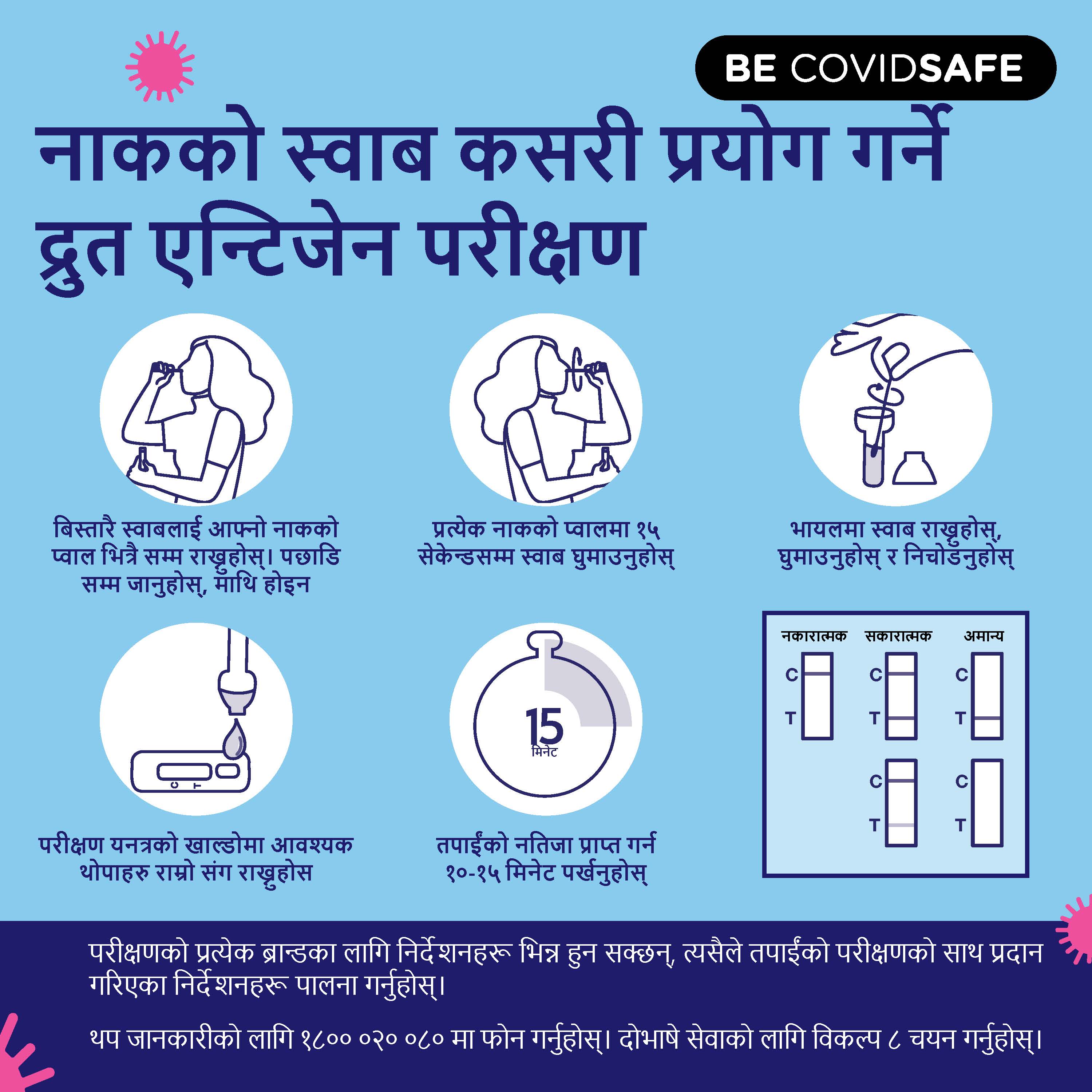 Coronavirus (COVID-19) – Social – नाकको स्वाब कसरी प्रयोग गर्ने द्रुत एन्टिजेन परीक्षण (Nasal swab RAT) 