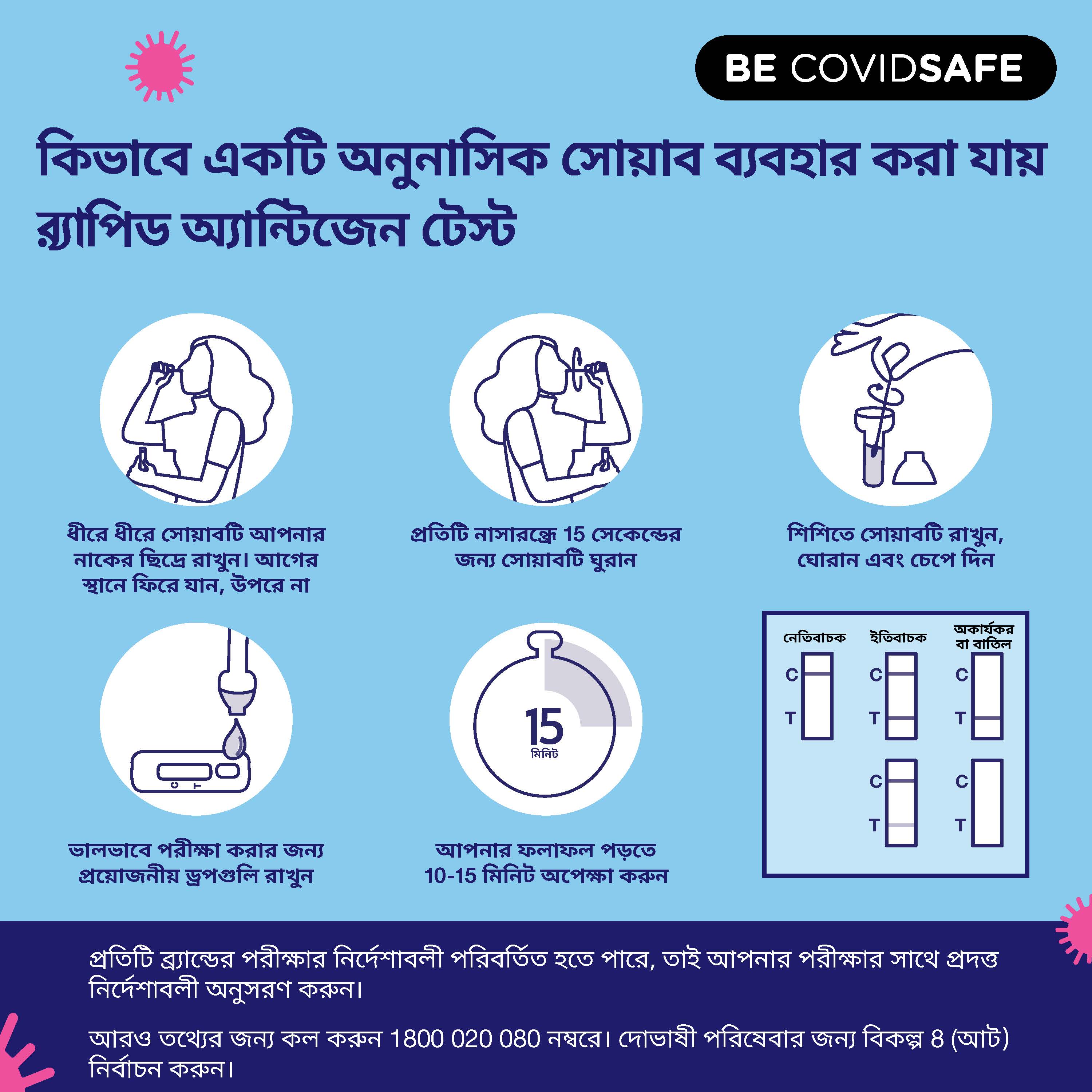 Coronavirus (COVID-19) – Social – কিভাবে একটি অনুনাসিক সোয়াব ব্যবহার করা যায় র‍্যাপিড অ্যান্টিজেন টেস্ট (Nasal swab RAT)