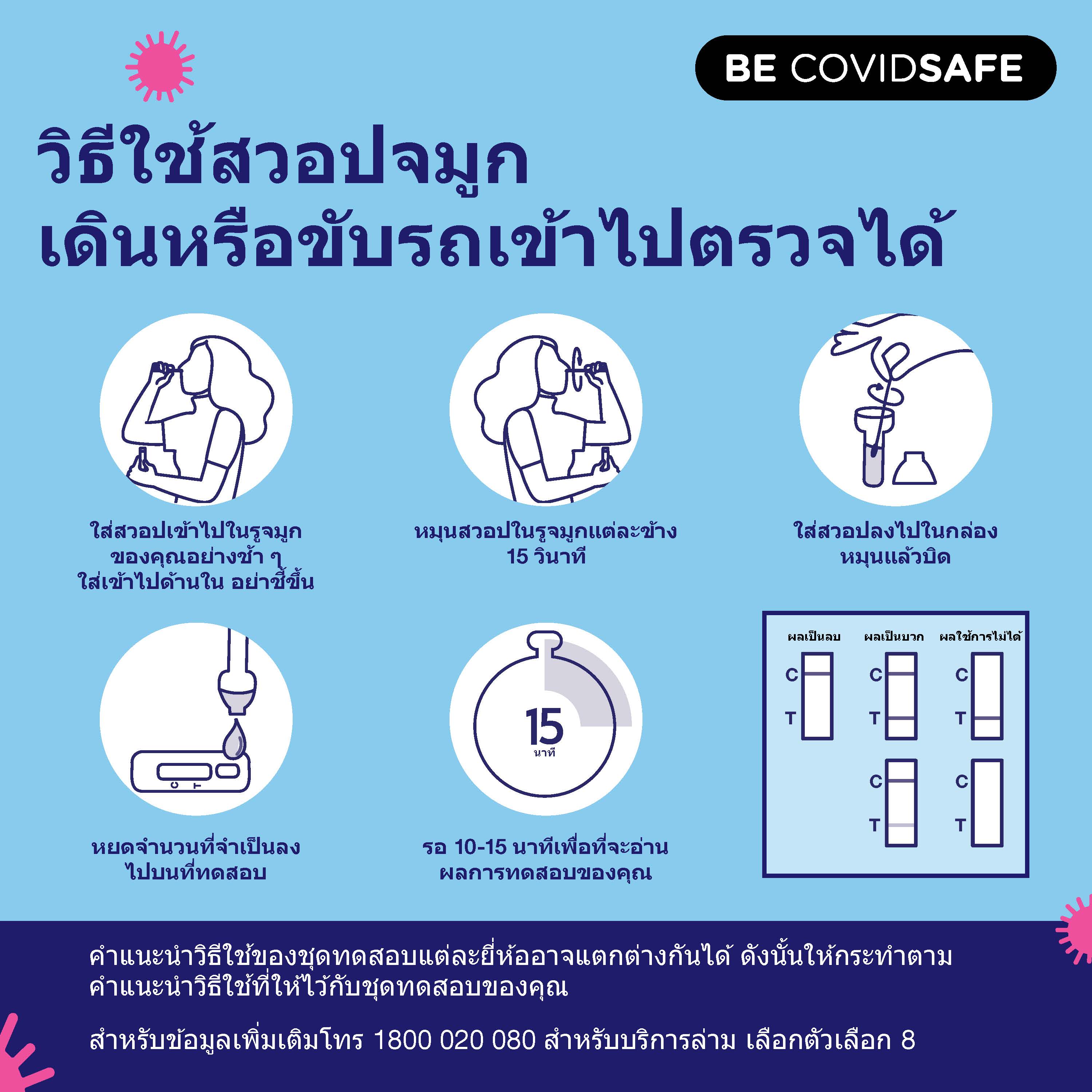 Coronavirus (COVID-19) – Social – วิธีใช้สวอปจมูก เดินหรือขับรถเข้าไปตรวจได้ (Nasal swab RAT)